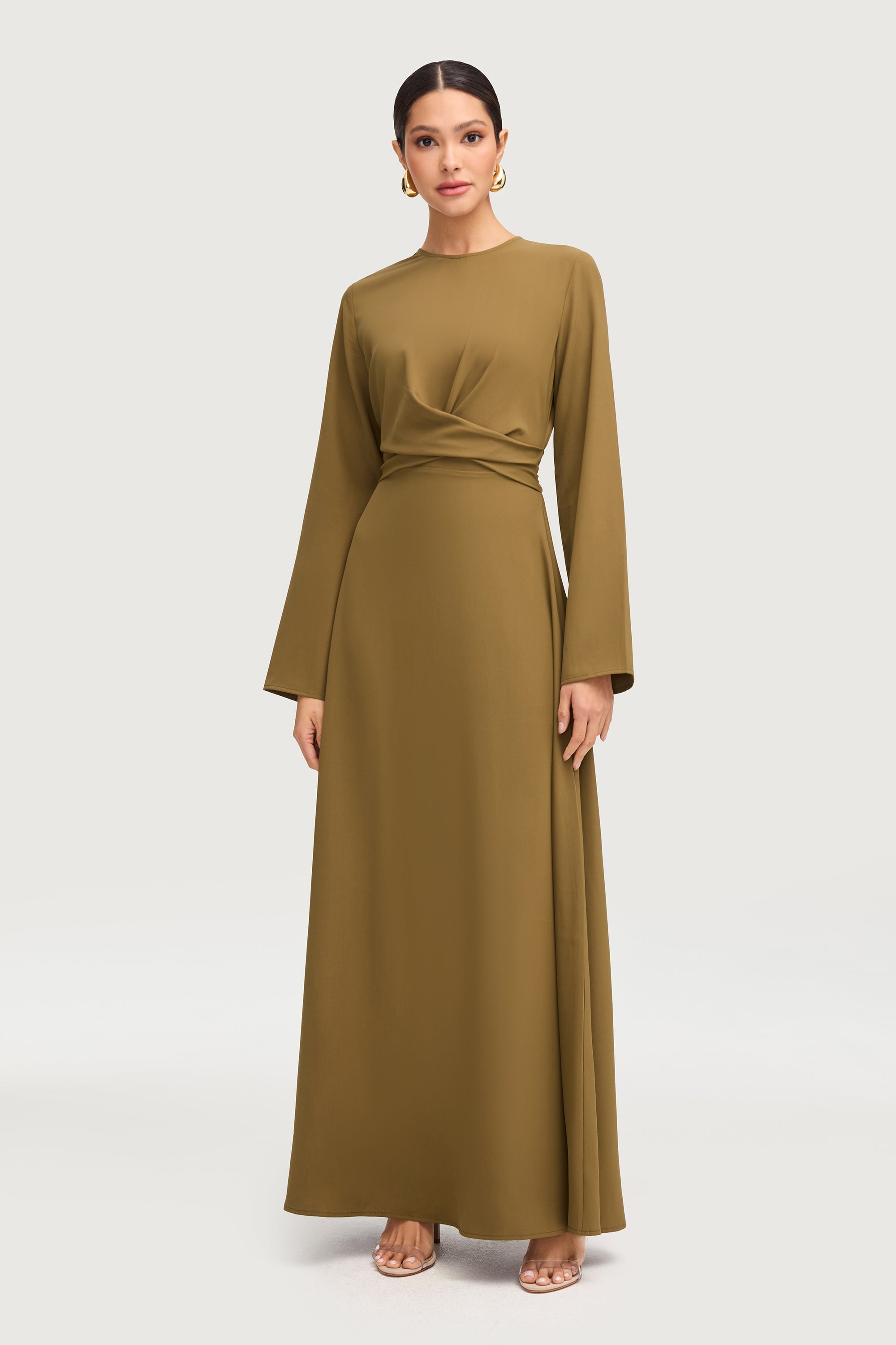 Ameena Cross Front Maxi Dress - Olive Dresses Veiled 