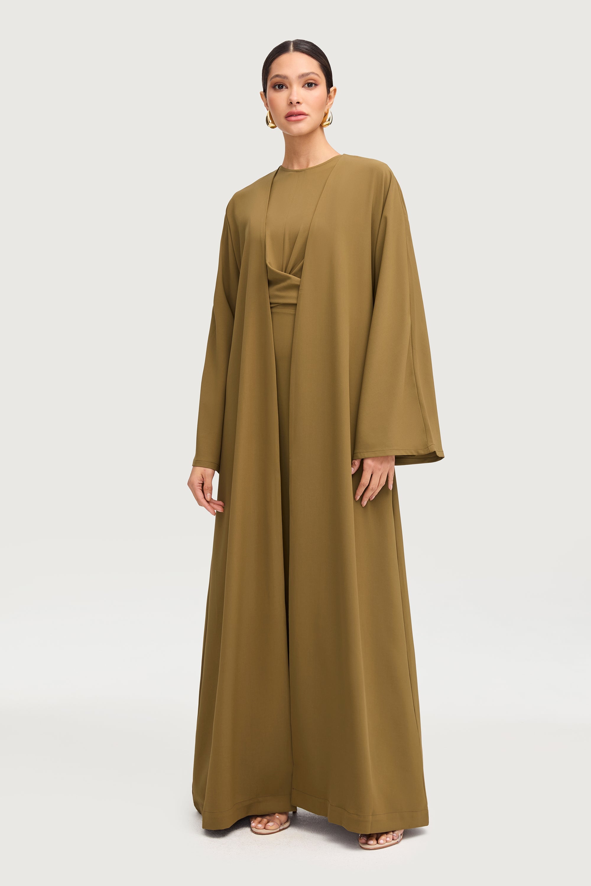 Ameena Open Abaya - Olive Abayas Veiled 