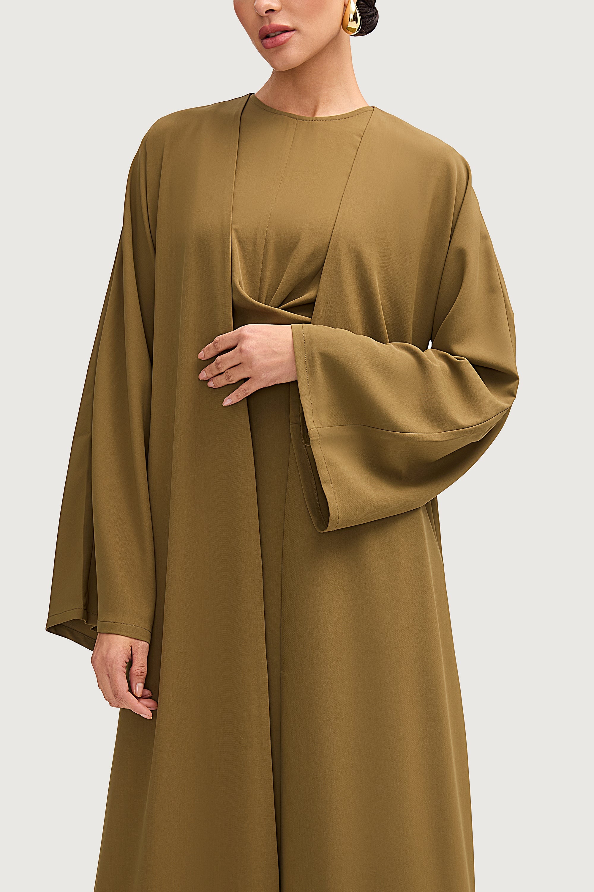 Ameena Open Abaya - Olive Abayas Veiled 