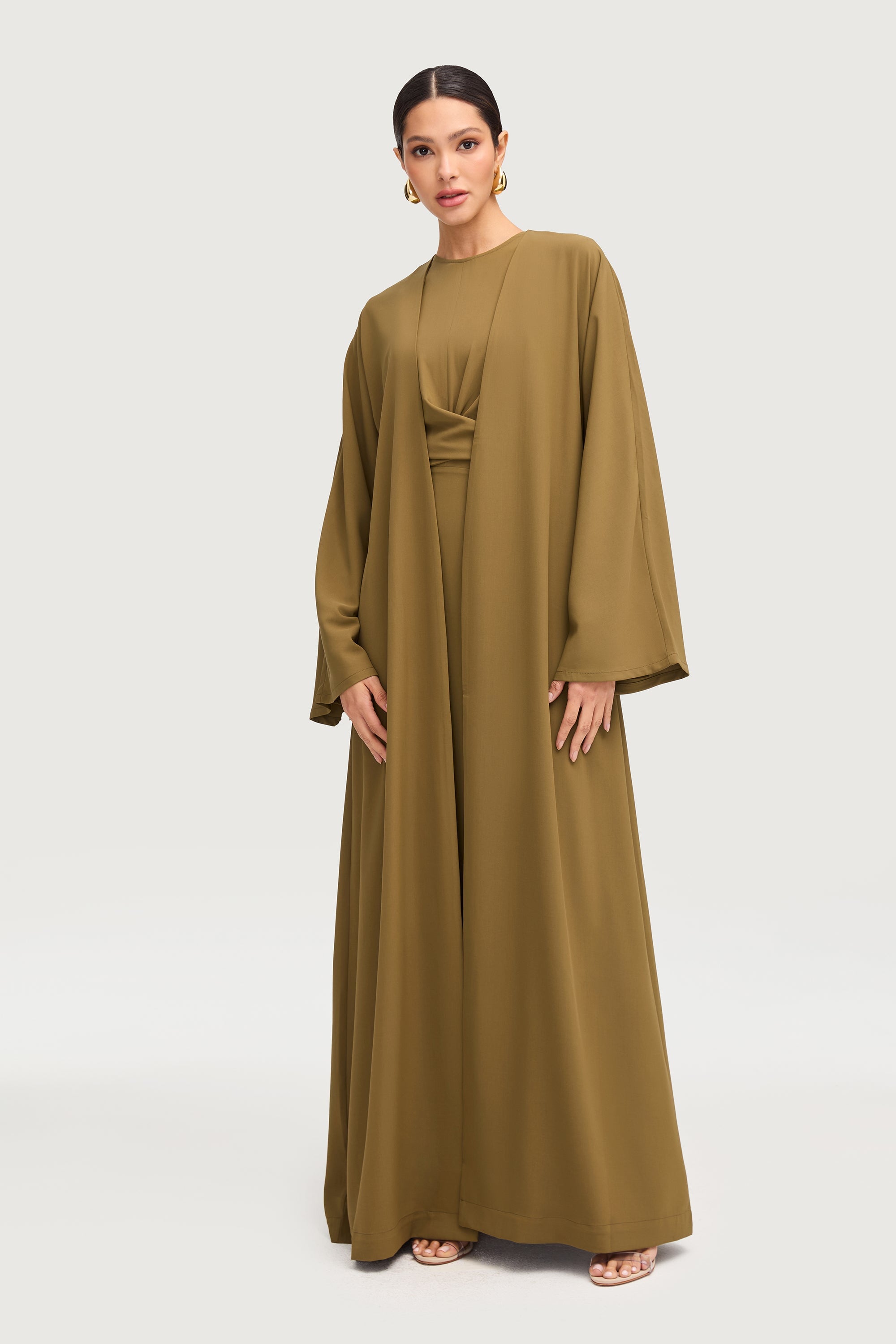 Ameena Open Abaya - Olive Abayas Veiled 