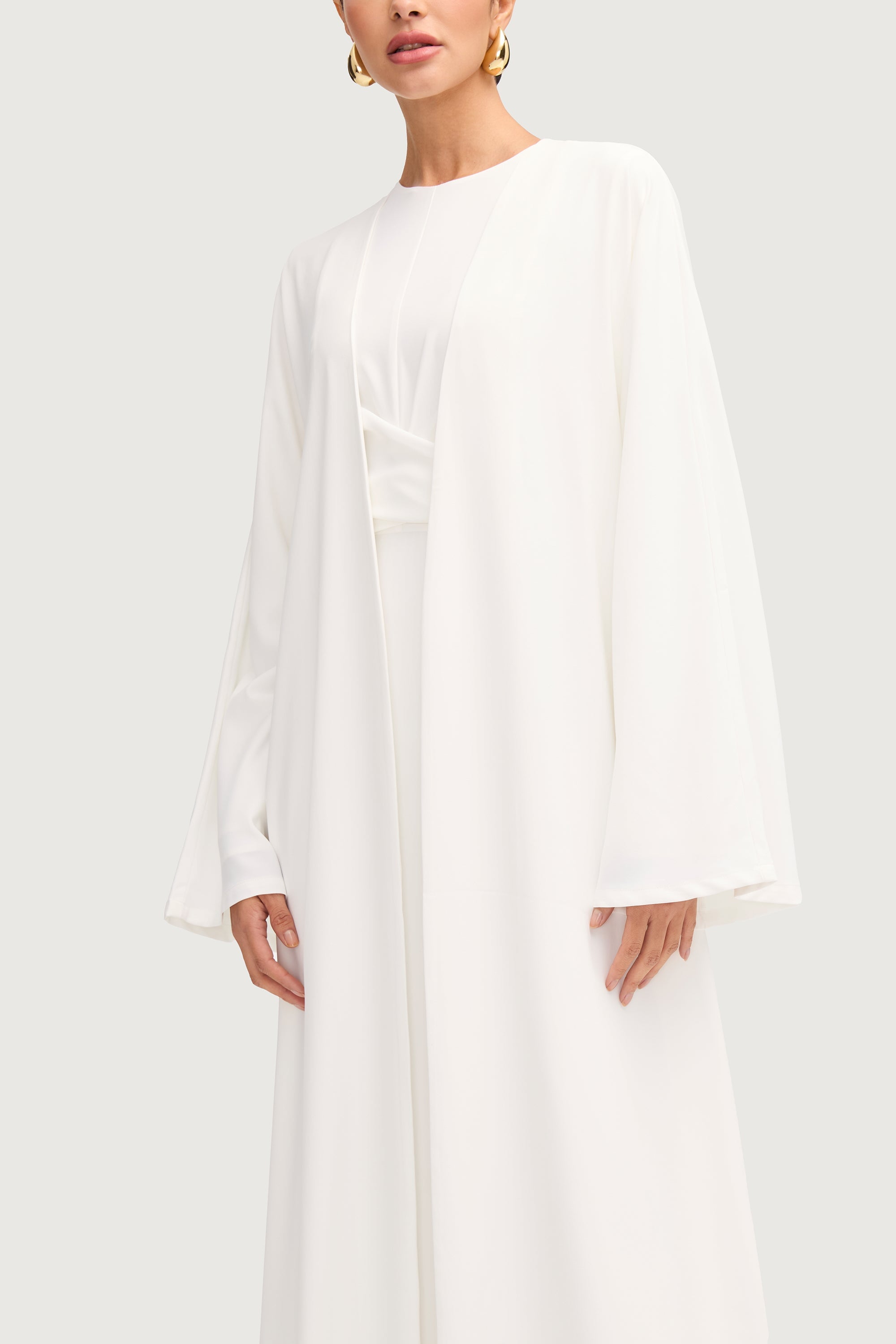 Ameena Open Abaya - White Abayas Veiled 