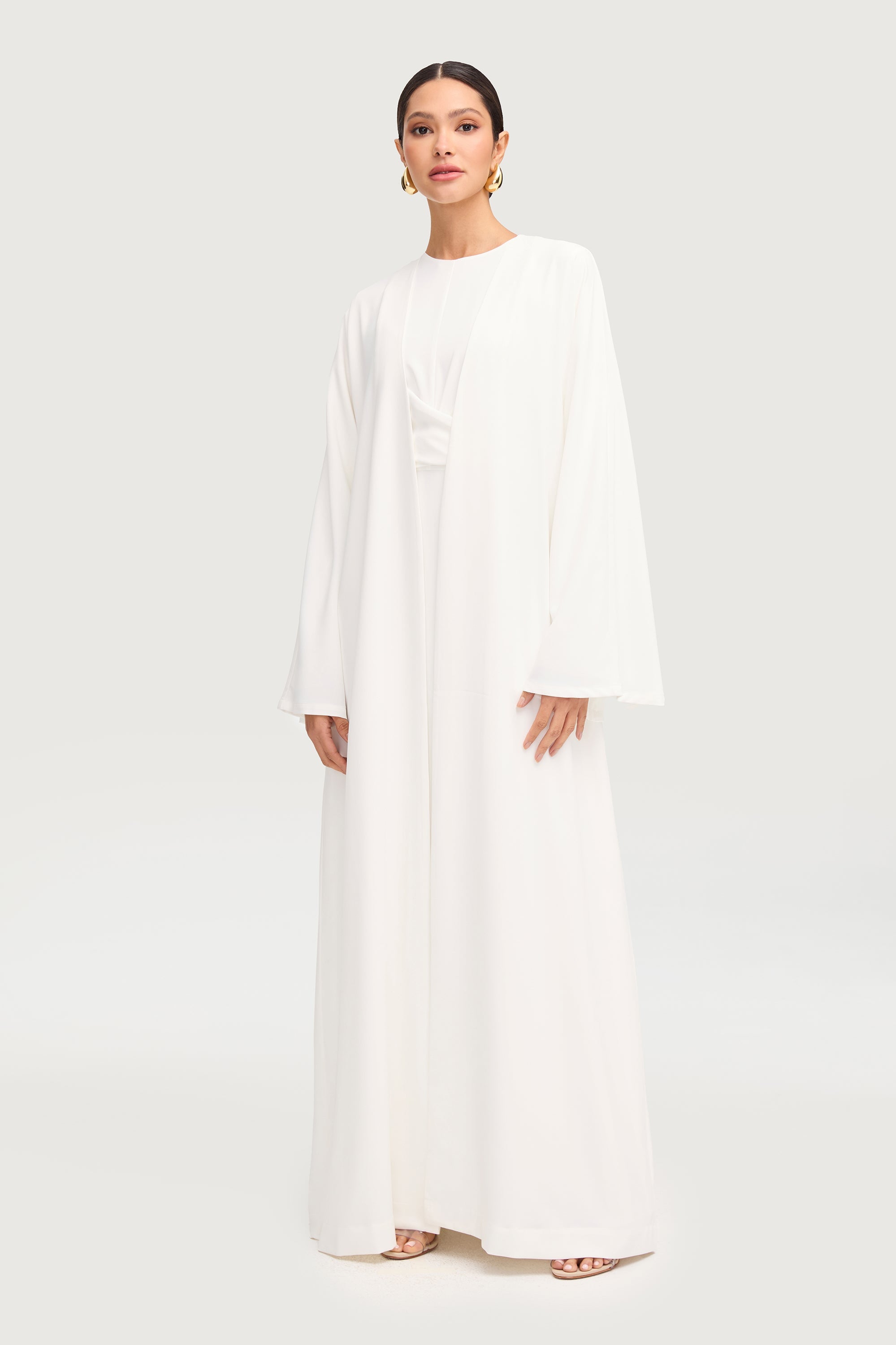 Ameena Open Abaya - White Abayas Veiled 