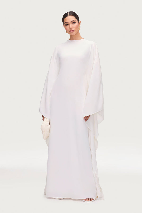 Amira Butterfly Inner Tie Abaya Dress - White Abayas Veiled 