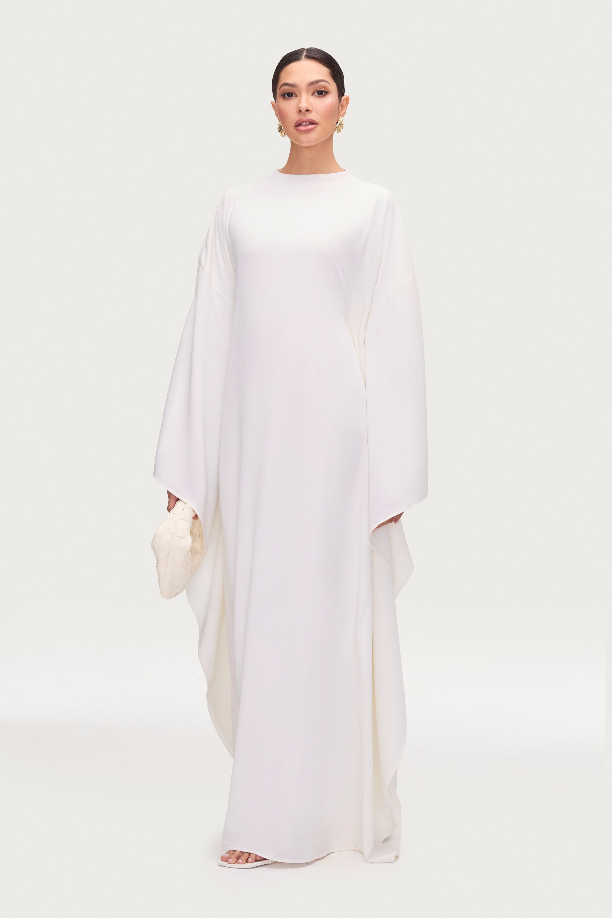 Amira Butterfly Inner Tie Abaya Dress - White Abayas Veiled 