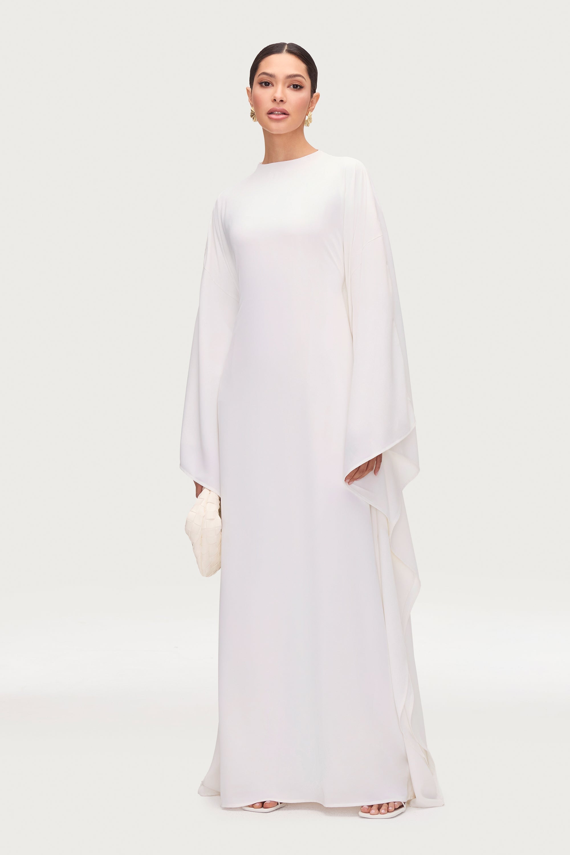 Amira Butterfly Inner Tie Abaya - White Abayas Veiled 