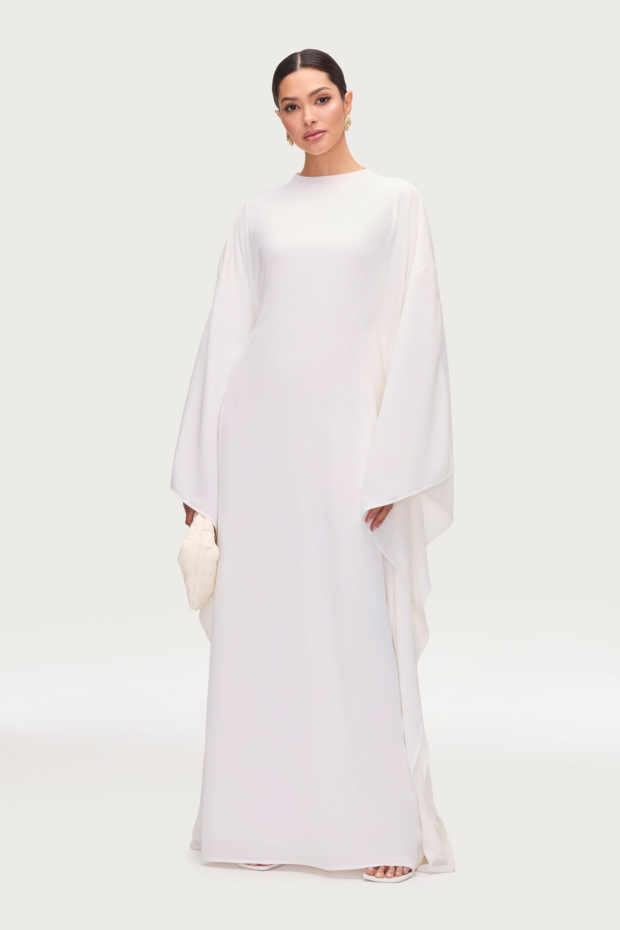 Amira Butterfly Inner Tie Abaya - White Abayas Veiled 