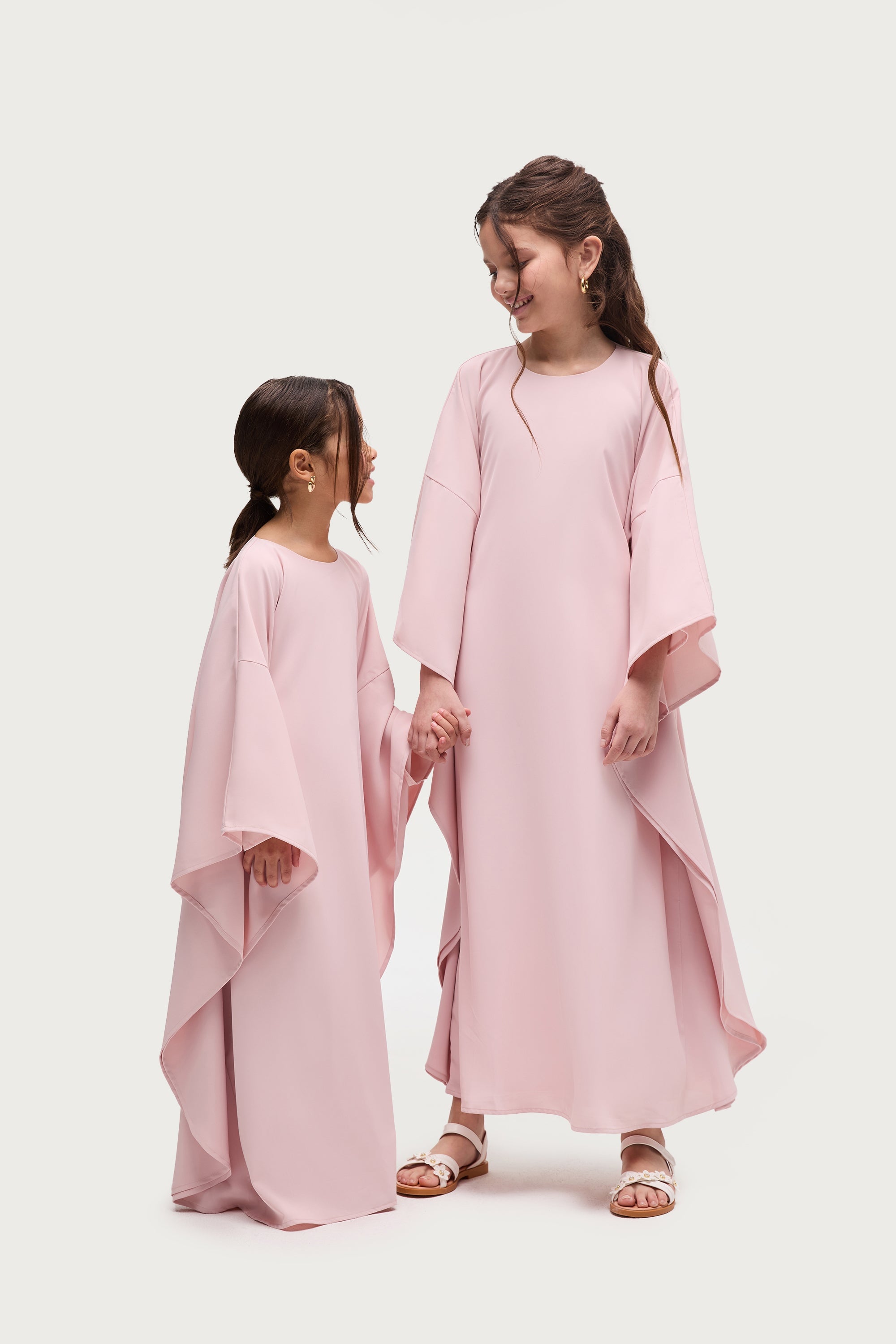 Amira Inner Tie Butterfly Kaftan Dress - Pastel Pink (Girls) Abayas Veiled 