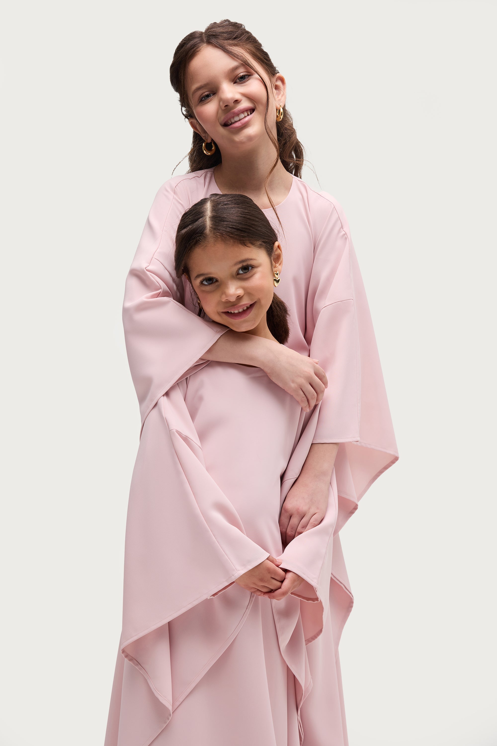 Amira Inner Tie Butterfly Kaftan Dress - Pastel Pink (Girls) Abayas Veiled 