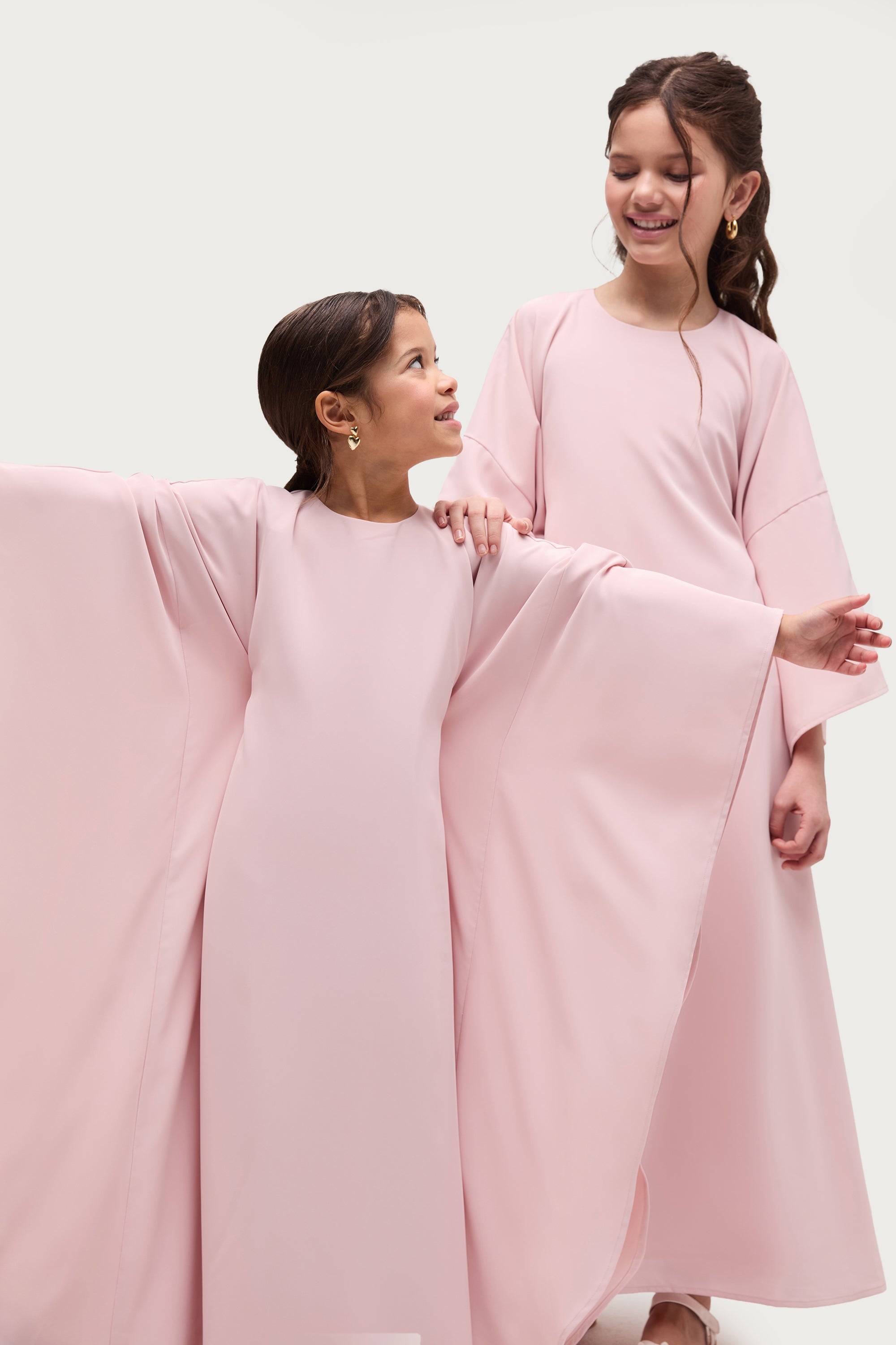 Amira Inner Tie Butterfly Kaftan Dress - Pastel Pink (Girls) Abayas Veiled 