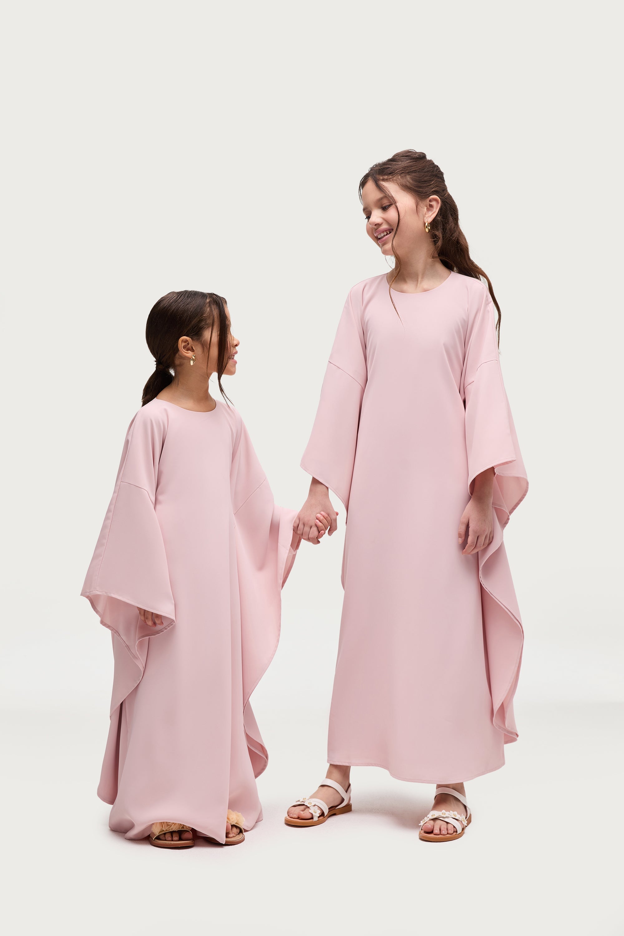 Amira Inner Tie Butterfly Kaftan Dress - Pastel Pink (Girls) Abayas Veiled 