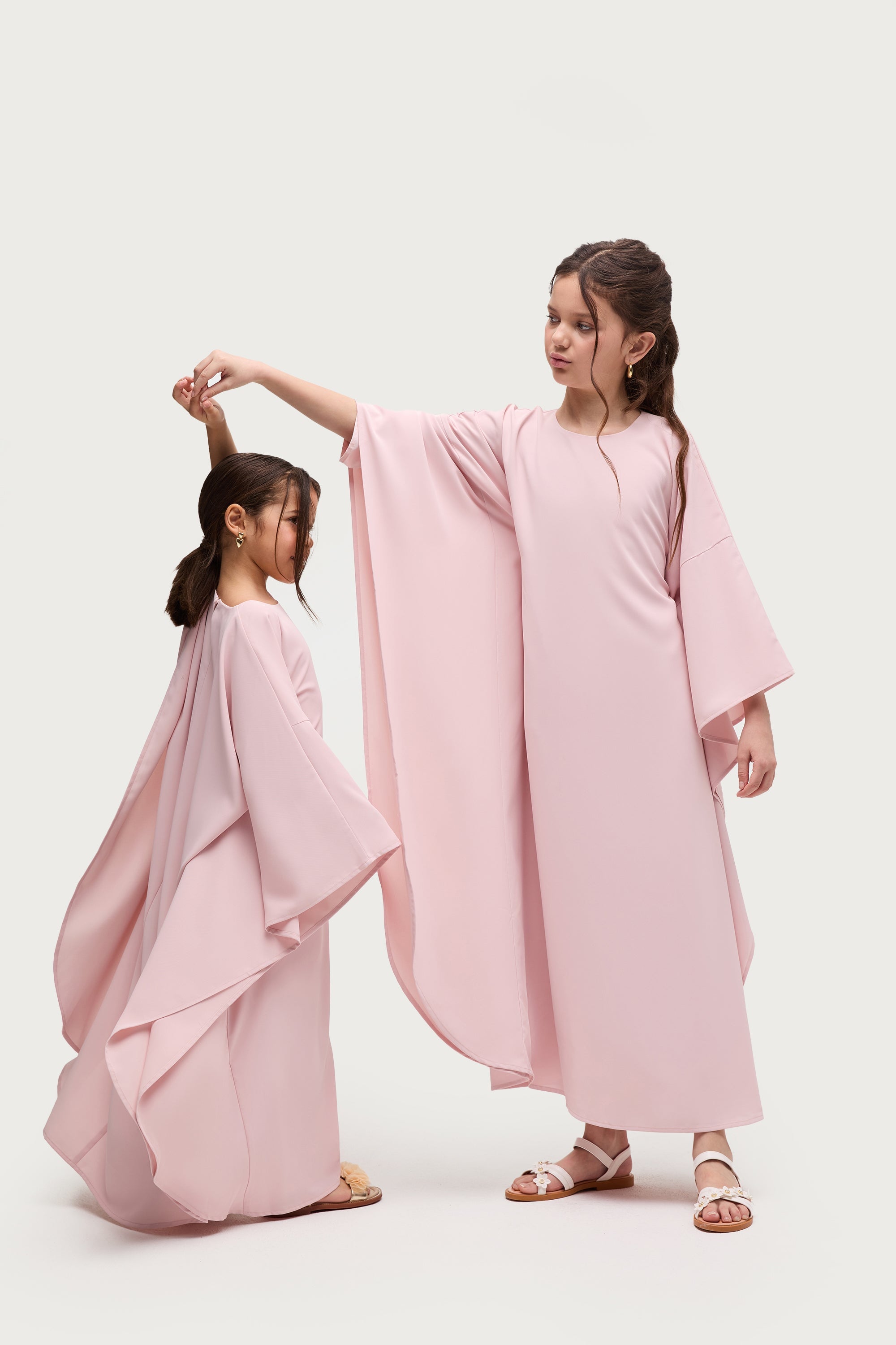 Amira Inner Tie Butterfly Kaftan Dress - Pastel Pink (Girls) Abayas Veiled 