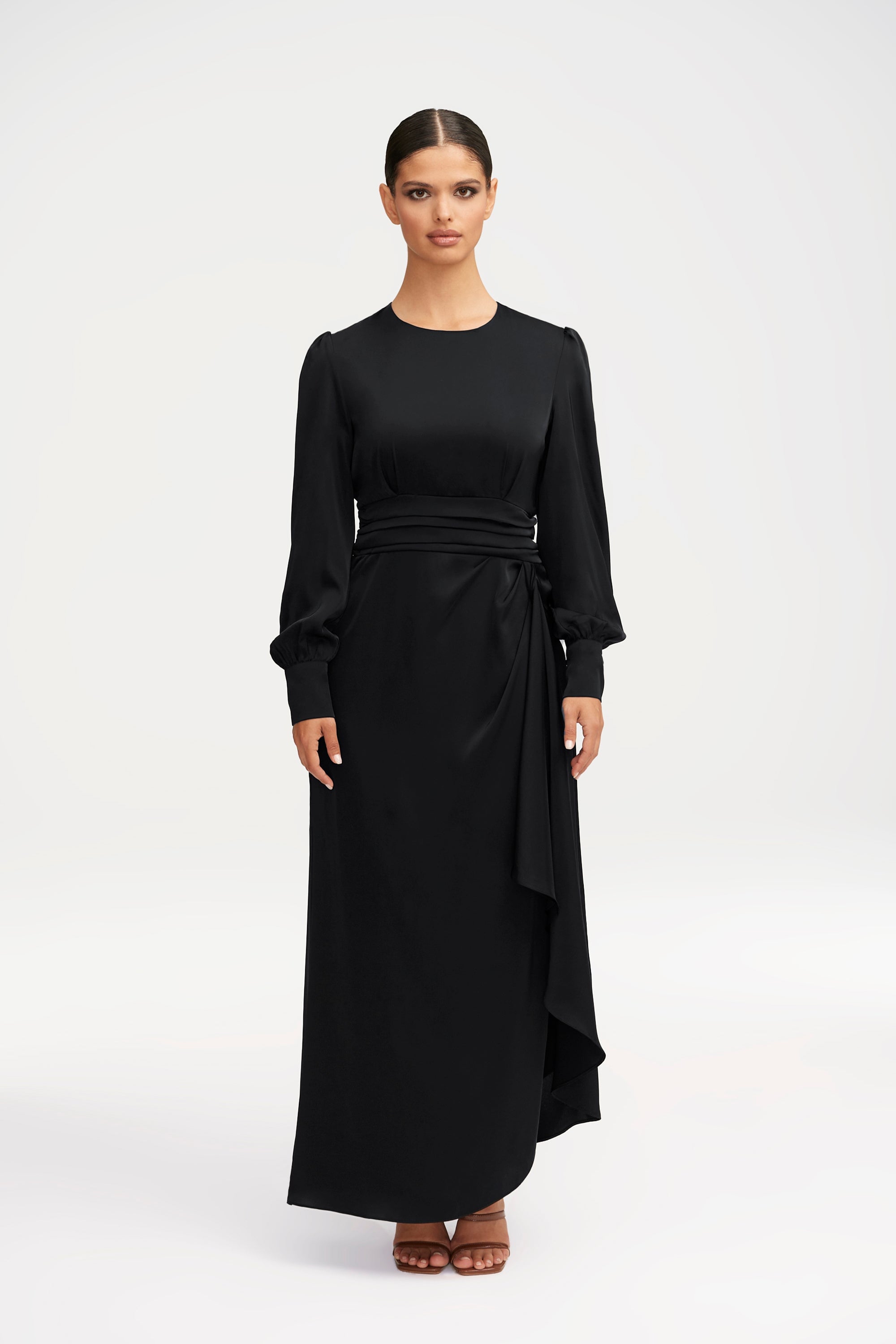 Anabelle Pleated Waist Ruffle Maxi Dress - Black Clothing saigonodysseyhotel 