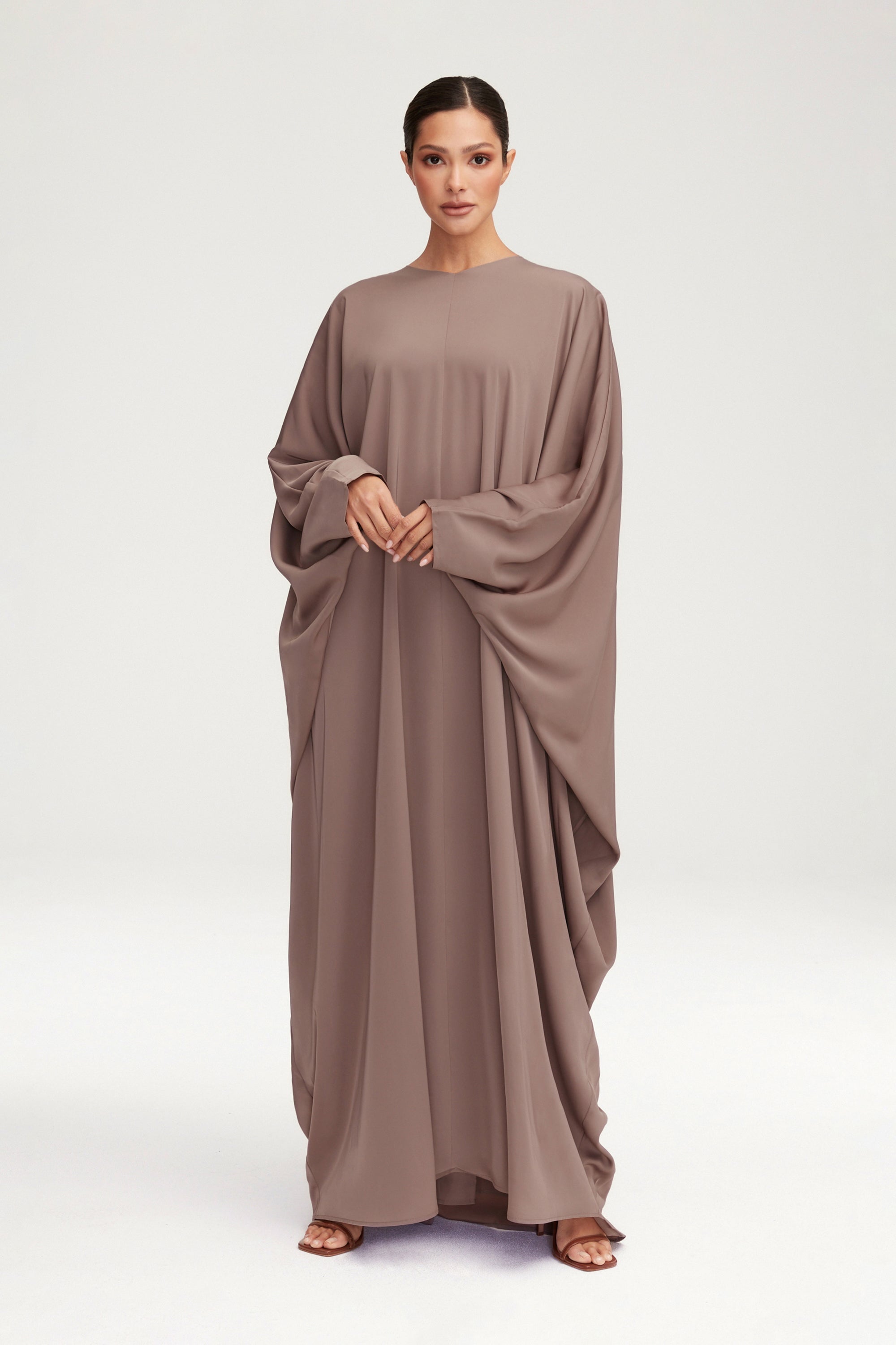 Anisa Satin Kaftan - Deep Taupe Clothing Veiled 