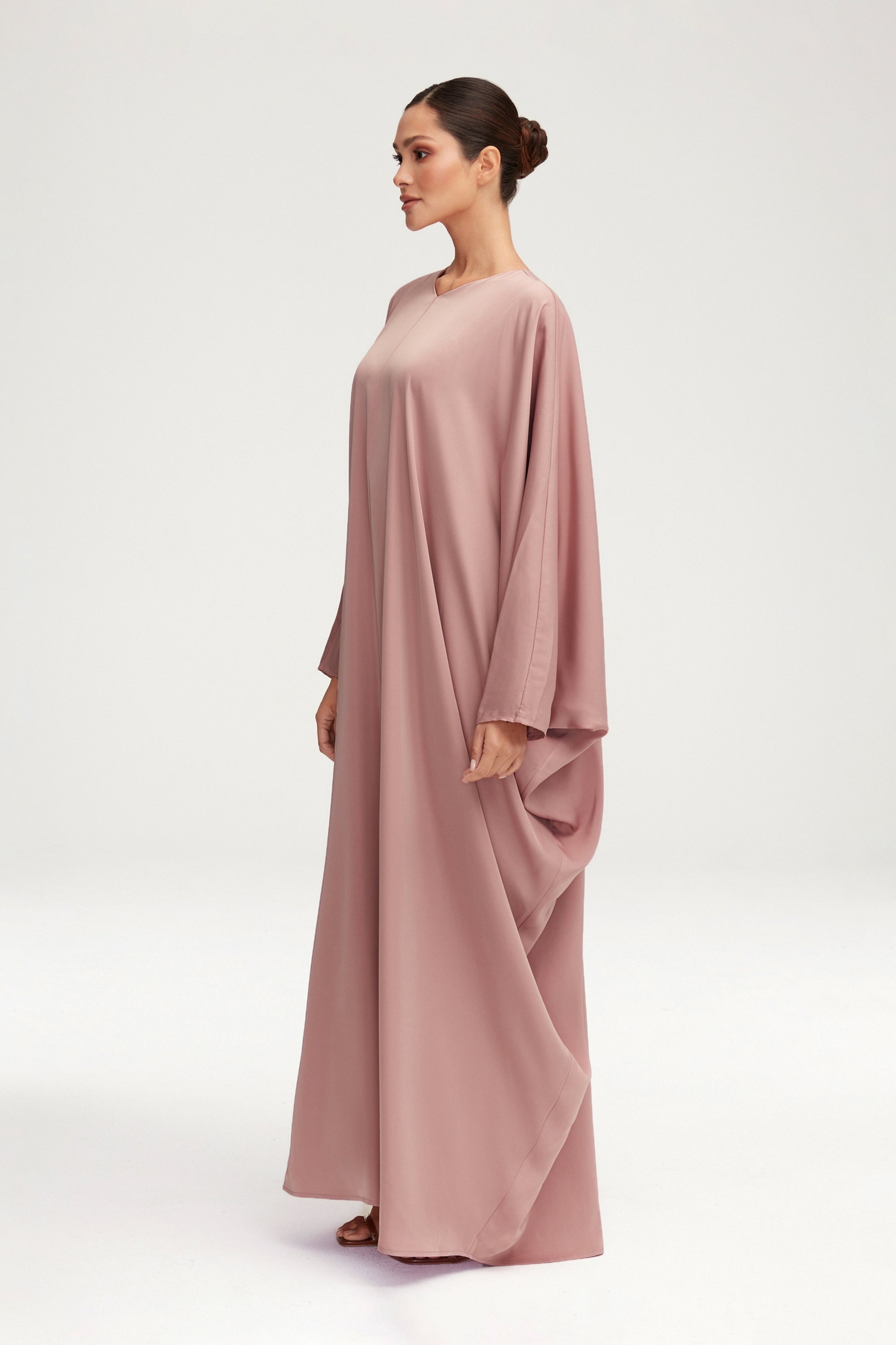 Anisa Satin Kaftan - Dusty Rose Clothing Veiled 
