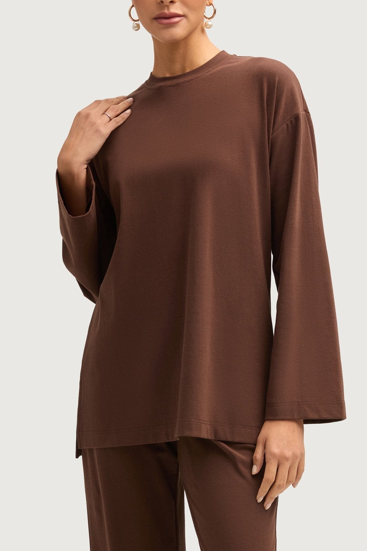 Aria Ribbed Everyday Top - Dark Brown Tops Veiled Collection 