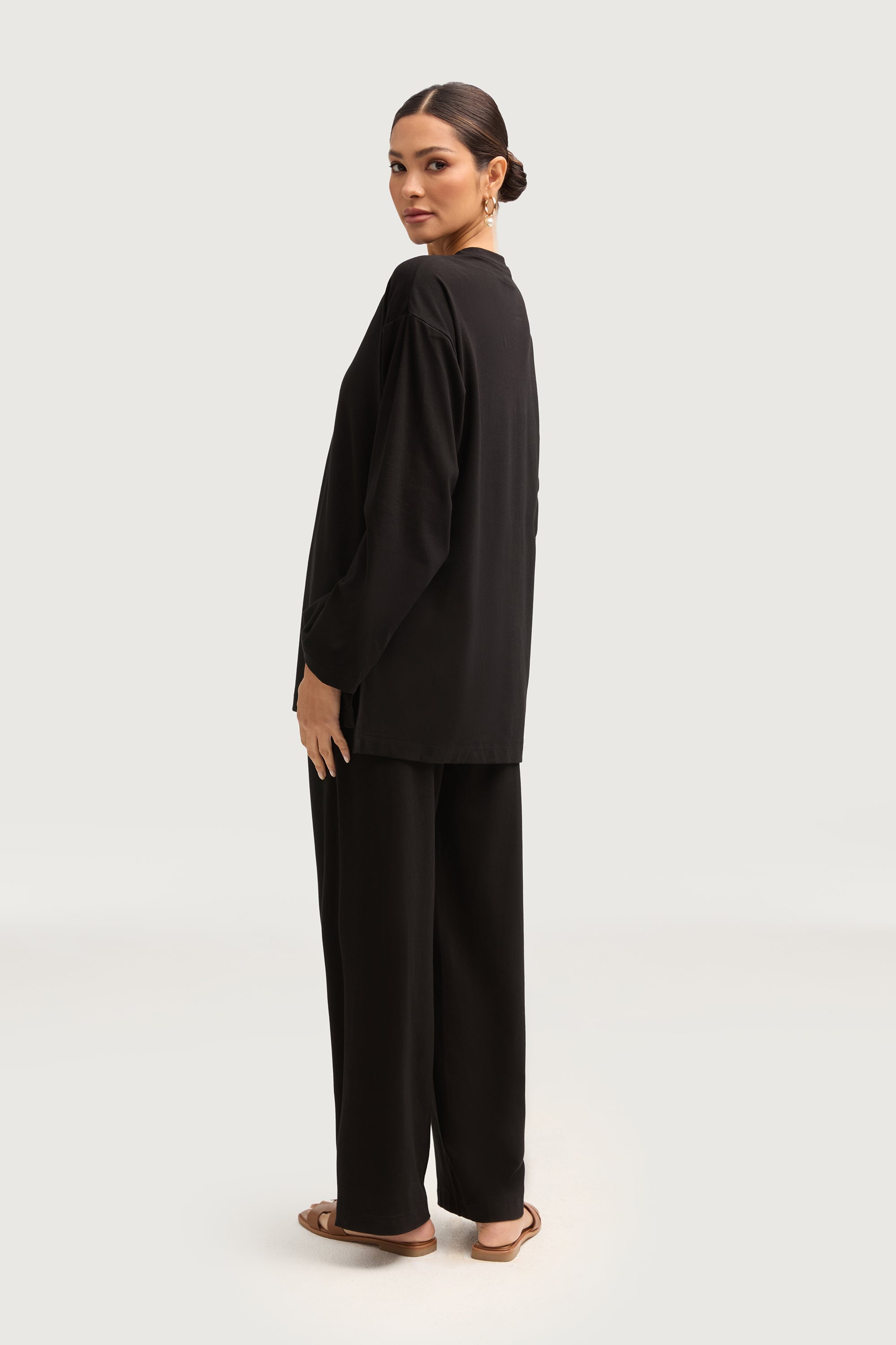 Aria Ribbed Everyday Wide Leg Pants - Black Bottoms Veiled Collection 