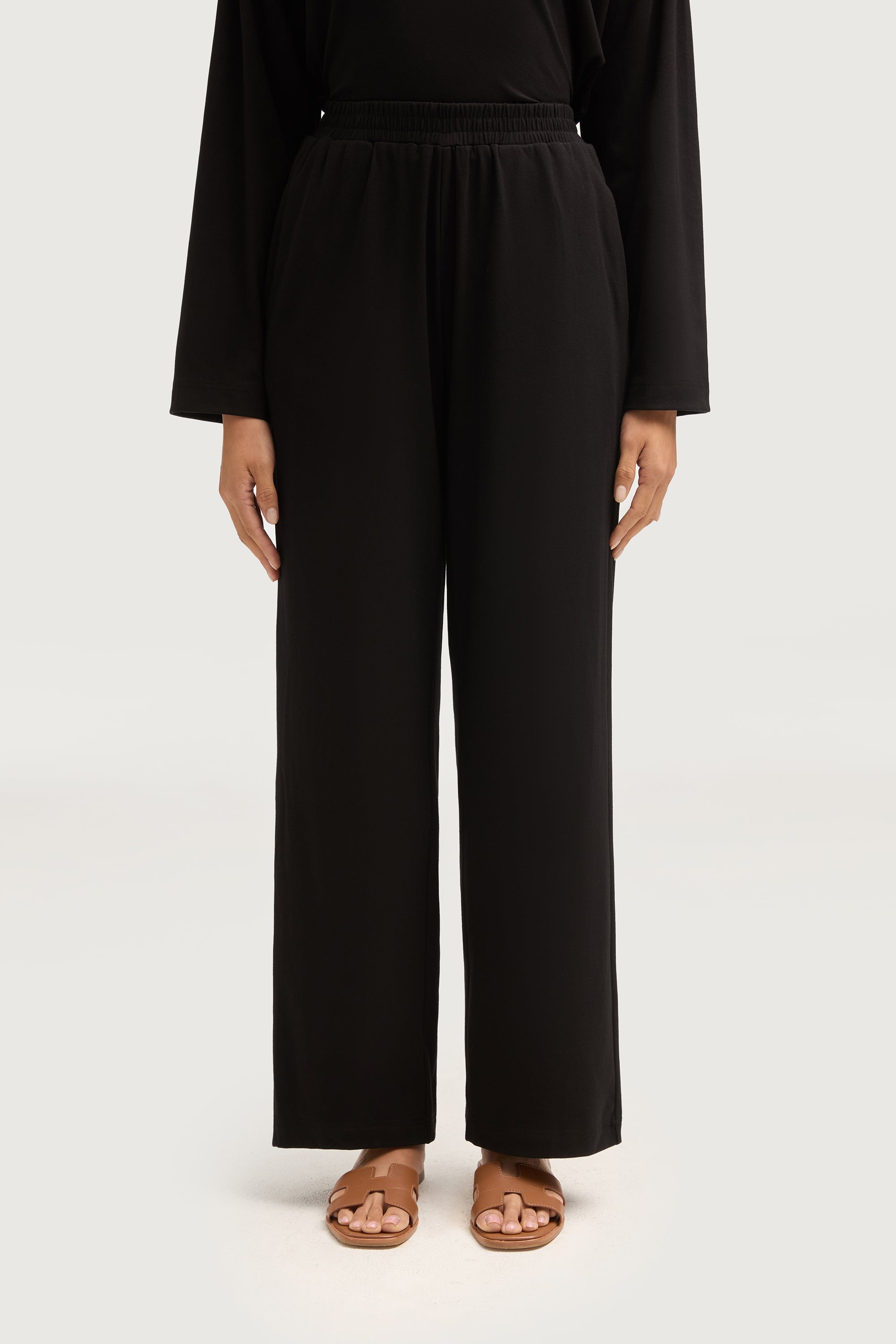 Aria Ribbed Everyday Wide Leg Pants - Black Bottoms Veiled Collection 