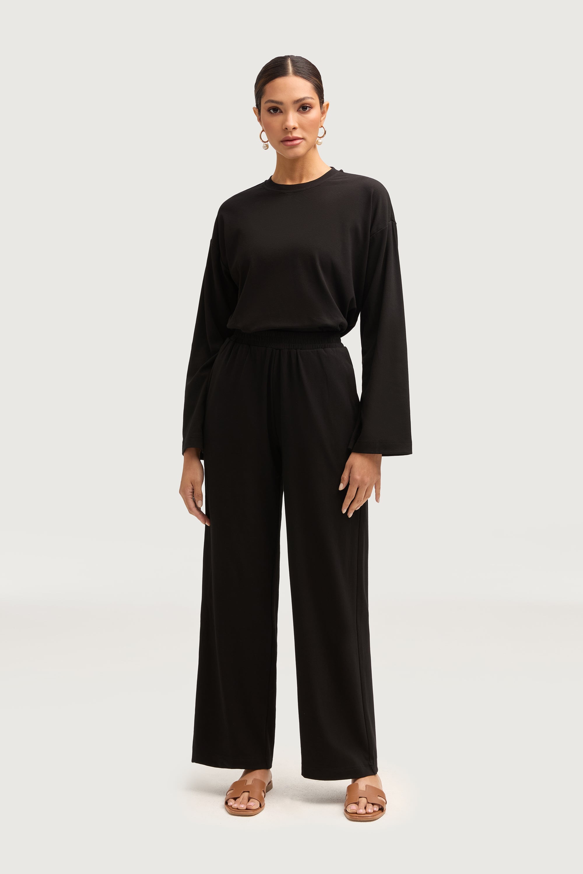 Aria Ribbed Everyday Wide Leg Pants - Black Bottoms Veiled Collection 