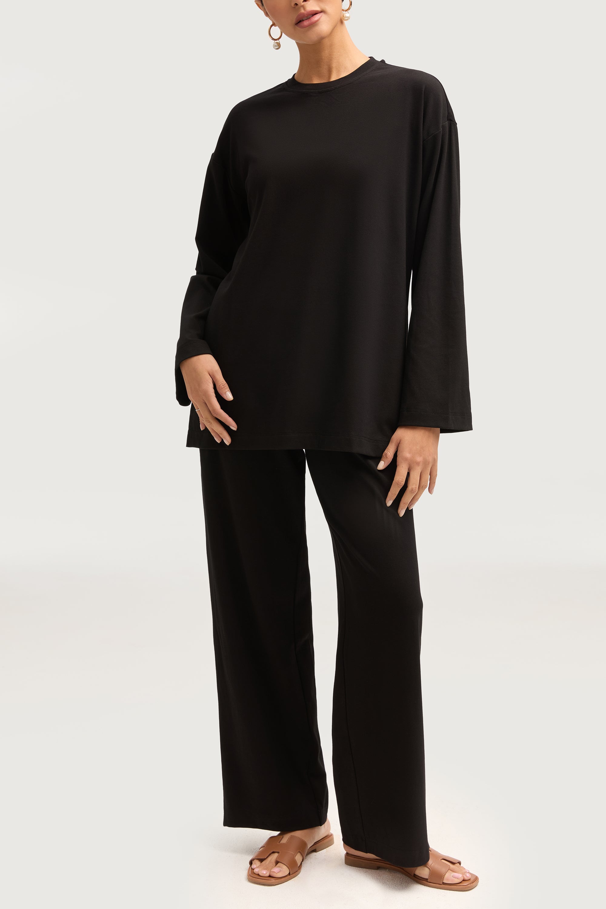 Aria Ribbed Everyday Wide Leg Pants - Black Bottoms Veiled Collection 