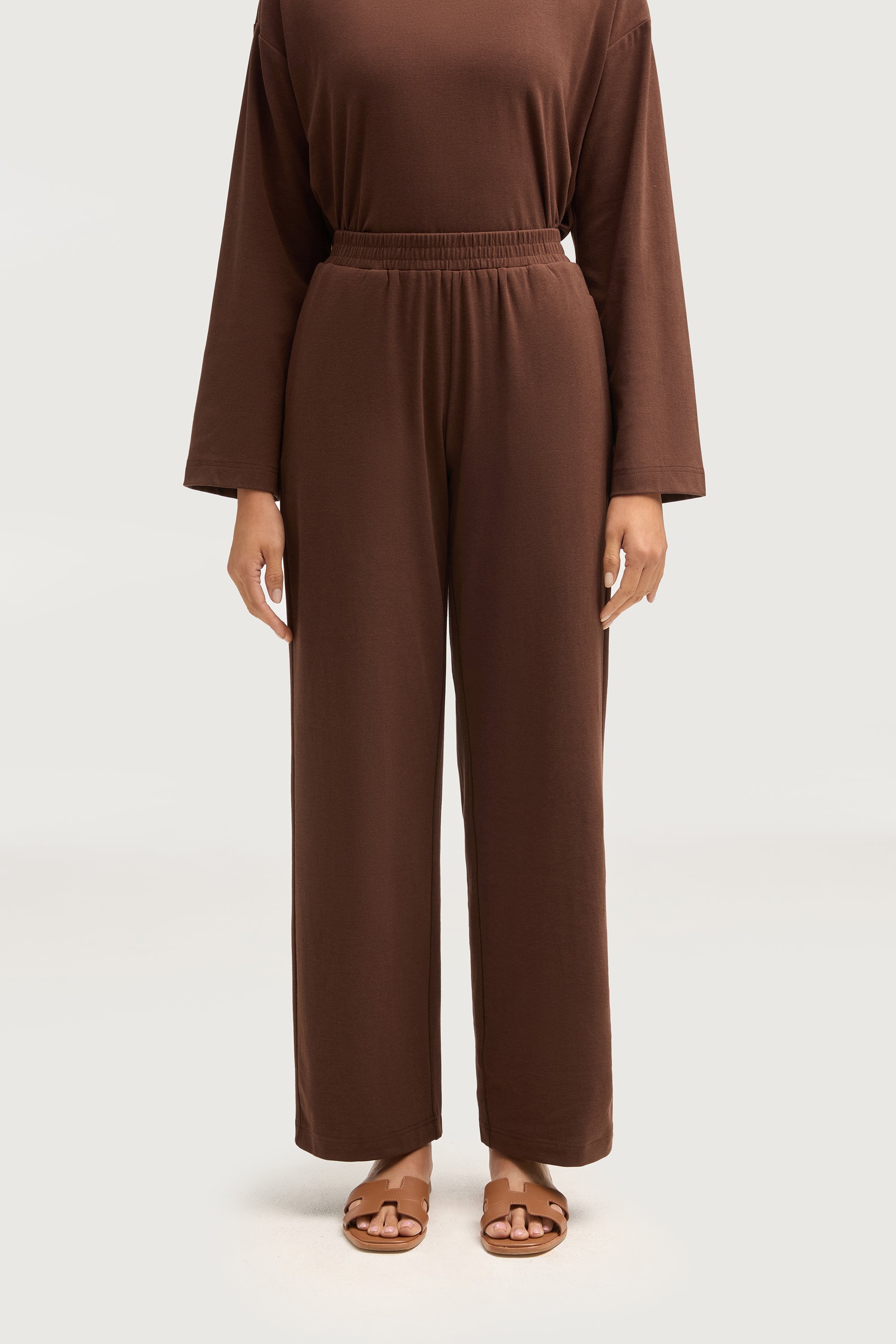 Aria Ribbed Everyday Wide Leg Pants - Dark Brown Bottoms Veiled Collection 