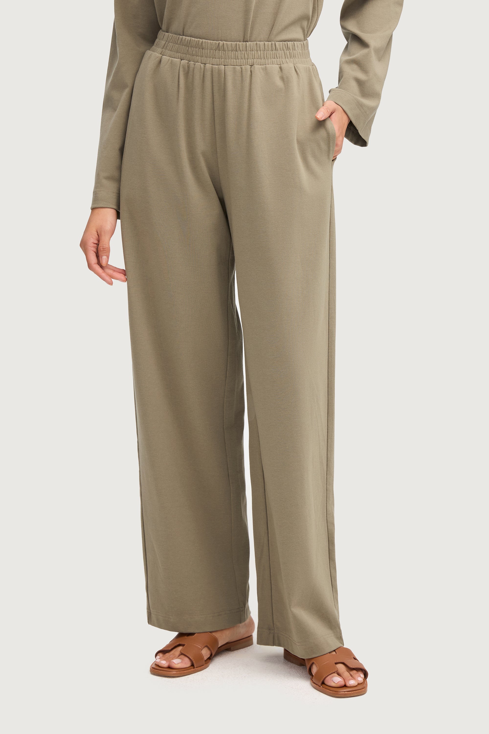 Aria Ribbed Everyday Wide Leg Pants - Sage Bottoms Veiled Collection 