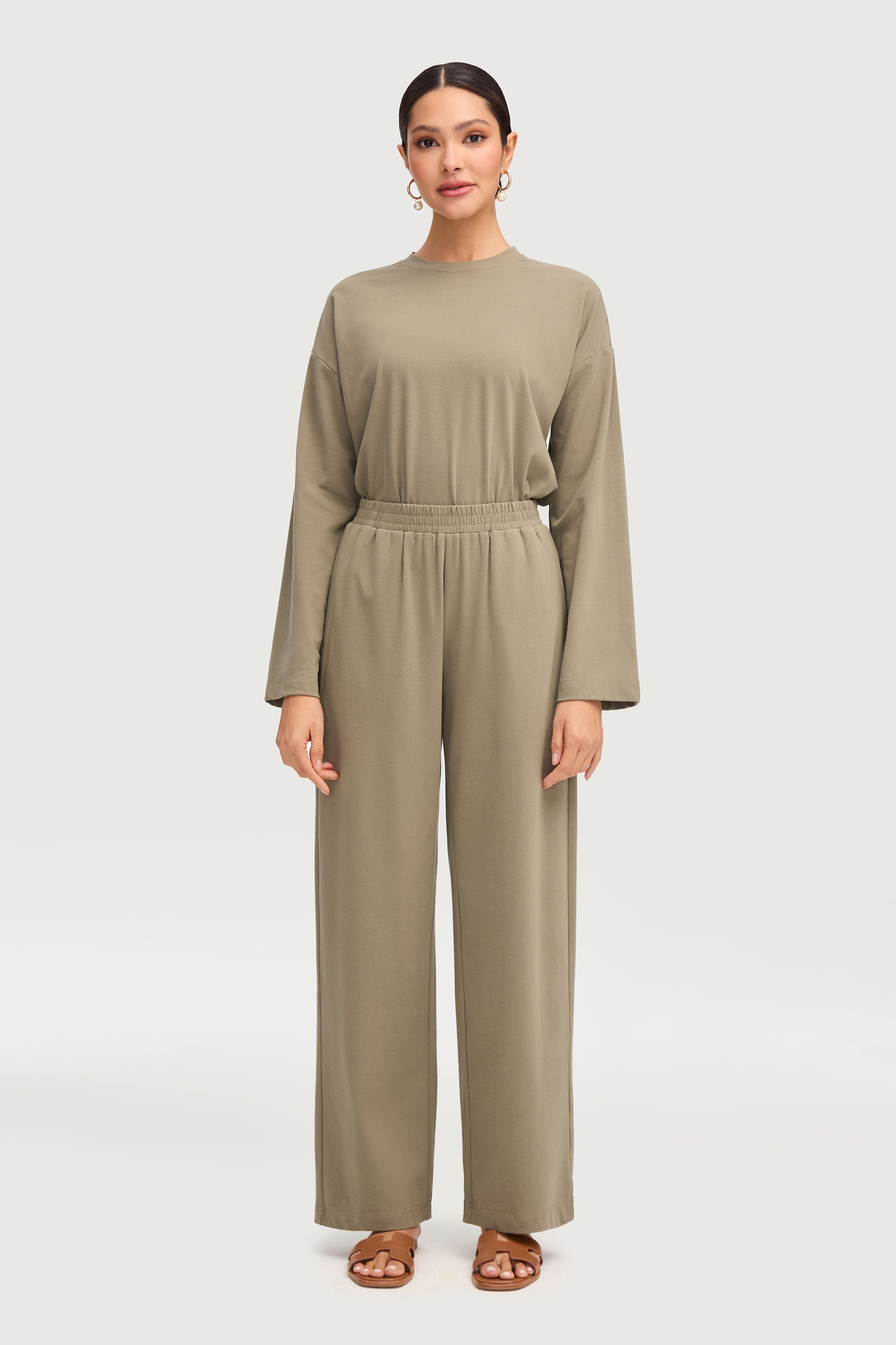 Aria Ribbed Everyday Wide Leg Pants - Sage Bottoms Veiled Collection 