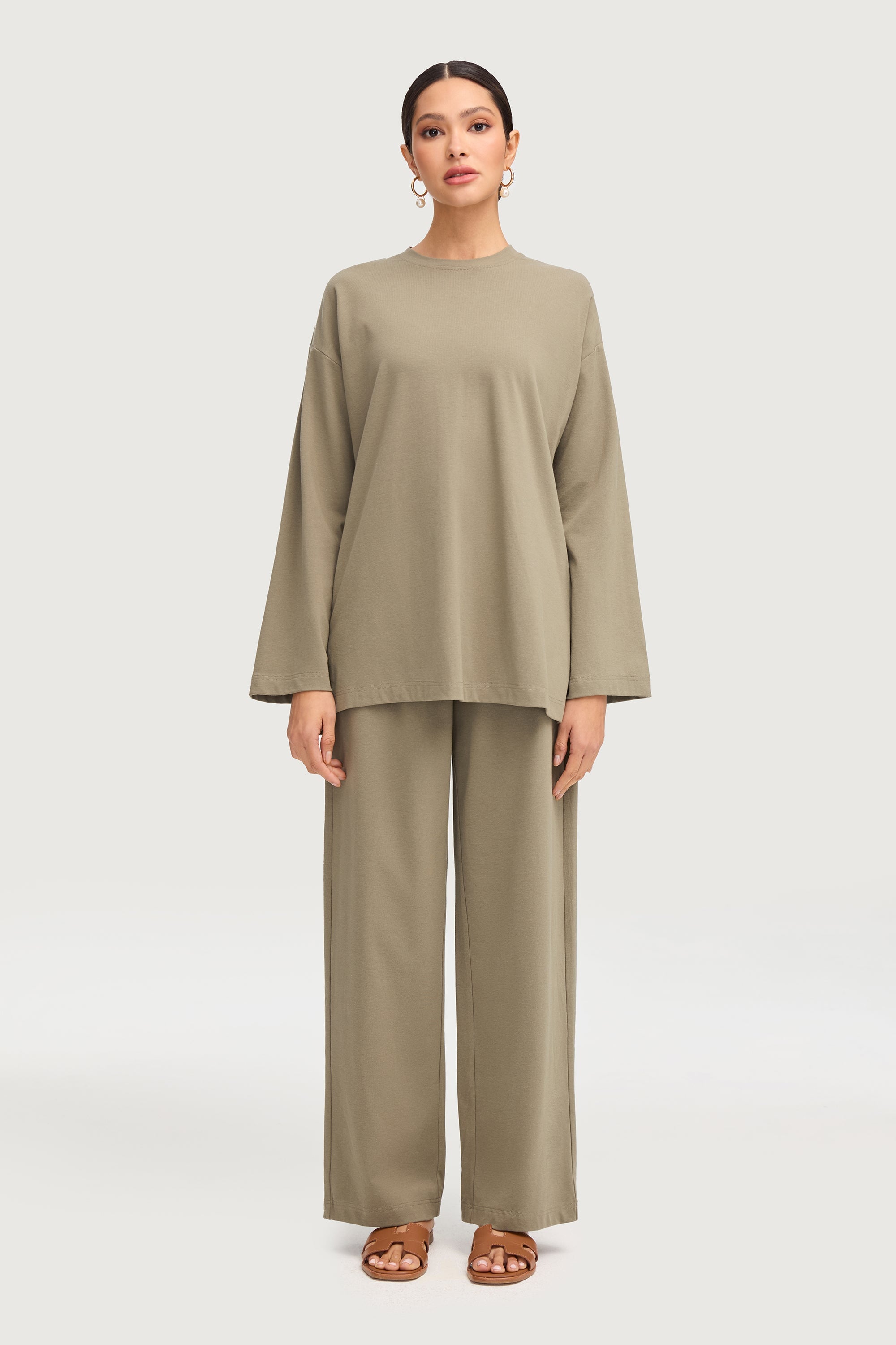 Aria Ribbed Everyday Wide Leg Pants - Sage Bottoms Veiled Collection 