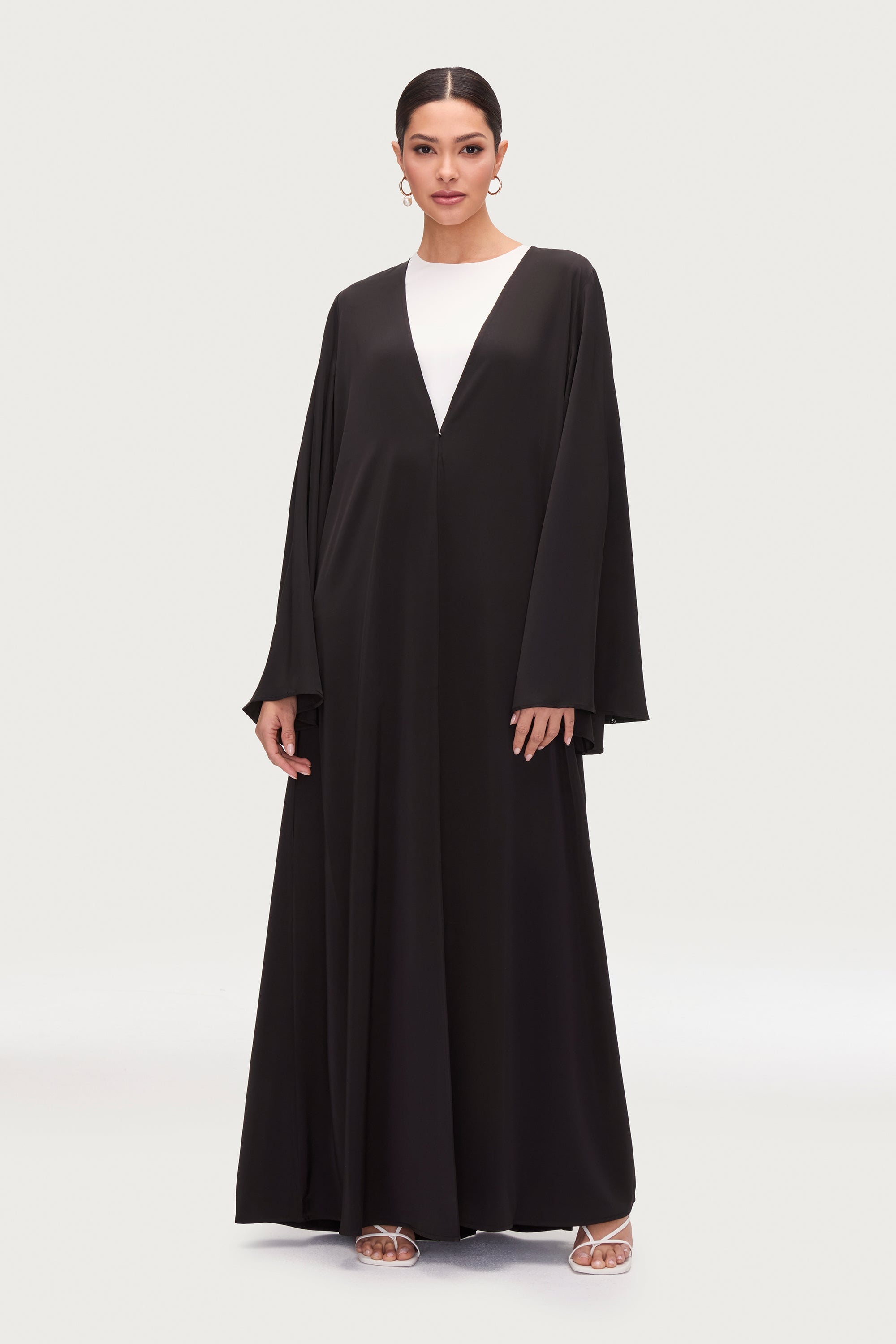 Arwa Flare Sleeve Open Abaya - Black Abayas Veiled 