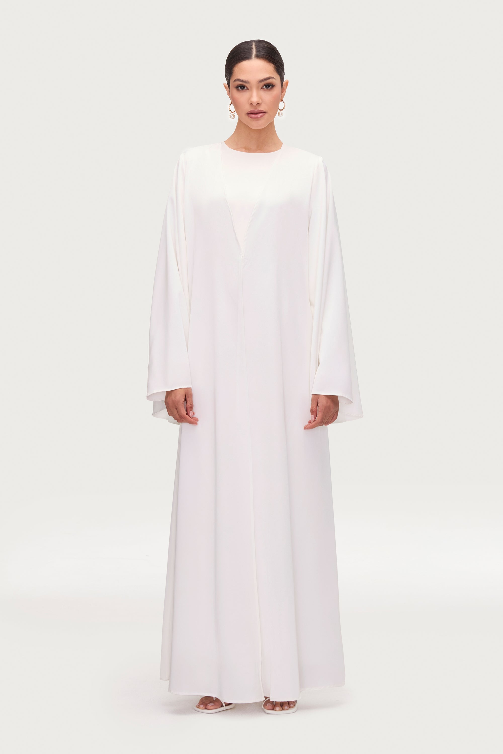 Arwa Flare Sleeve Open Abaya - White Abayas Veiled 