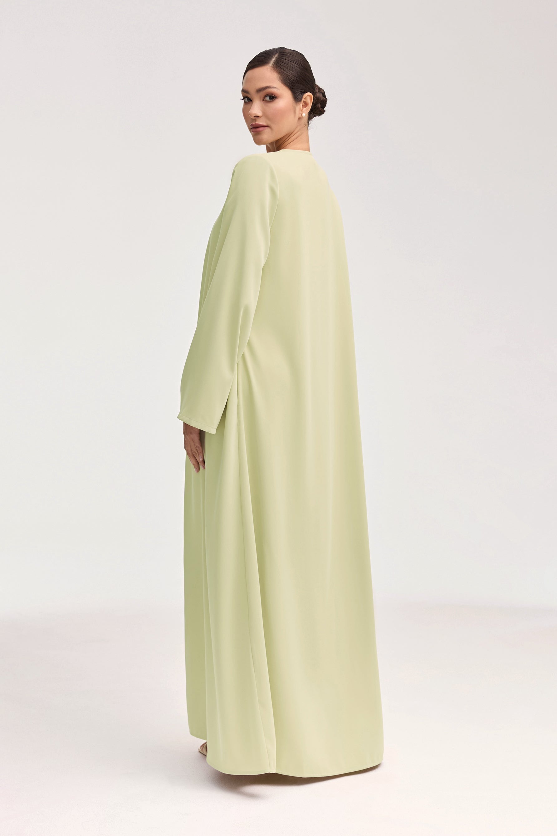 Asalah Wrap Waist Maxi Dress & Abaya Set - Pistachio Clothing Veiled 