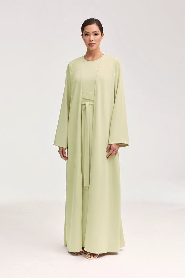 Asalah Wrap Waist Maxi Dress & Abaya Set - Pistachio Clothing Veiled 
