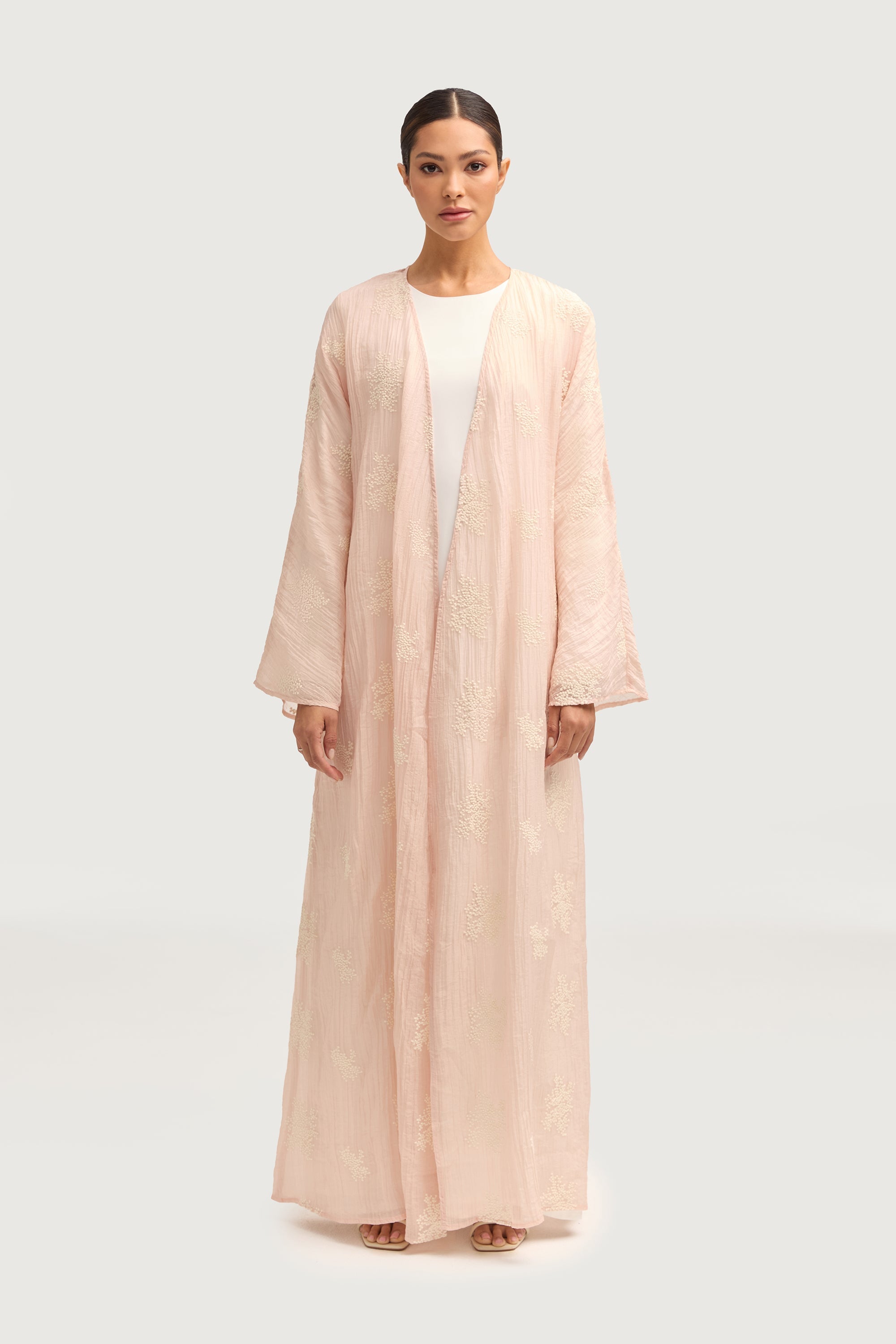 Assiya Embroidered Open Abaya - Pink Abayas Veiled 