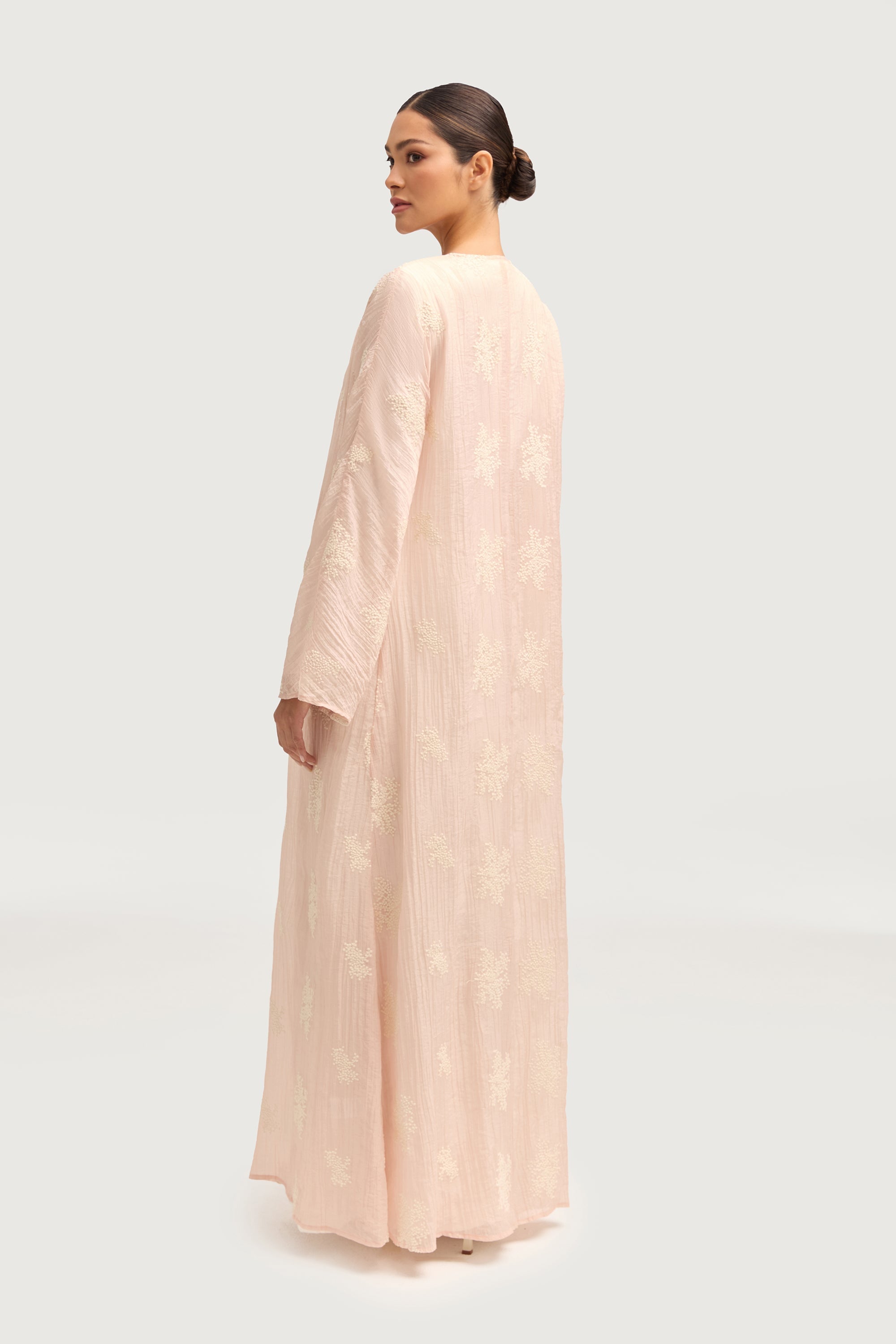 Assiya Embroidered Open Abaya - Pink Abayas Veiled 