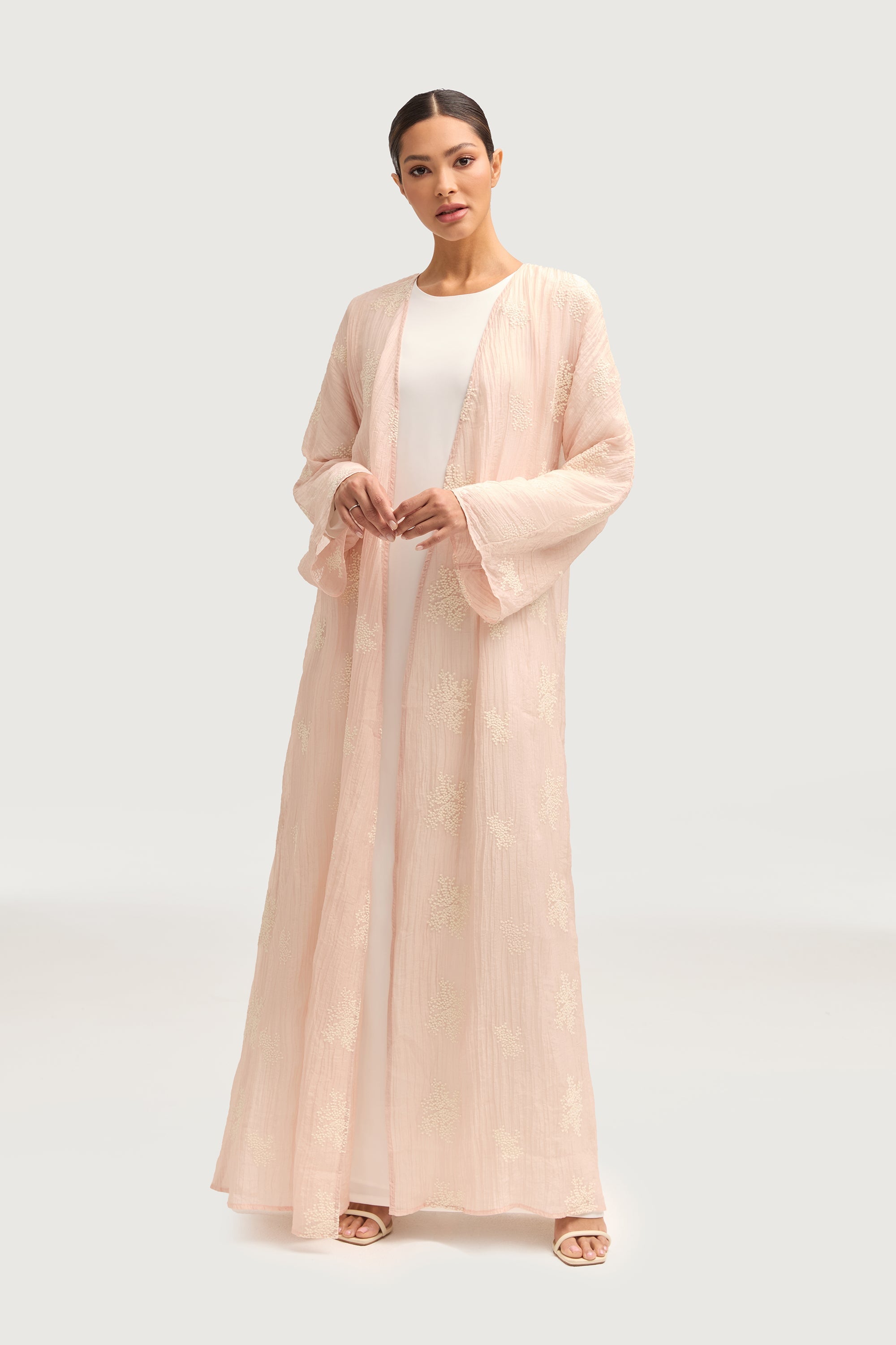 Assiya Embroidered Open Abaya - Pink Abayas Veiled 