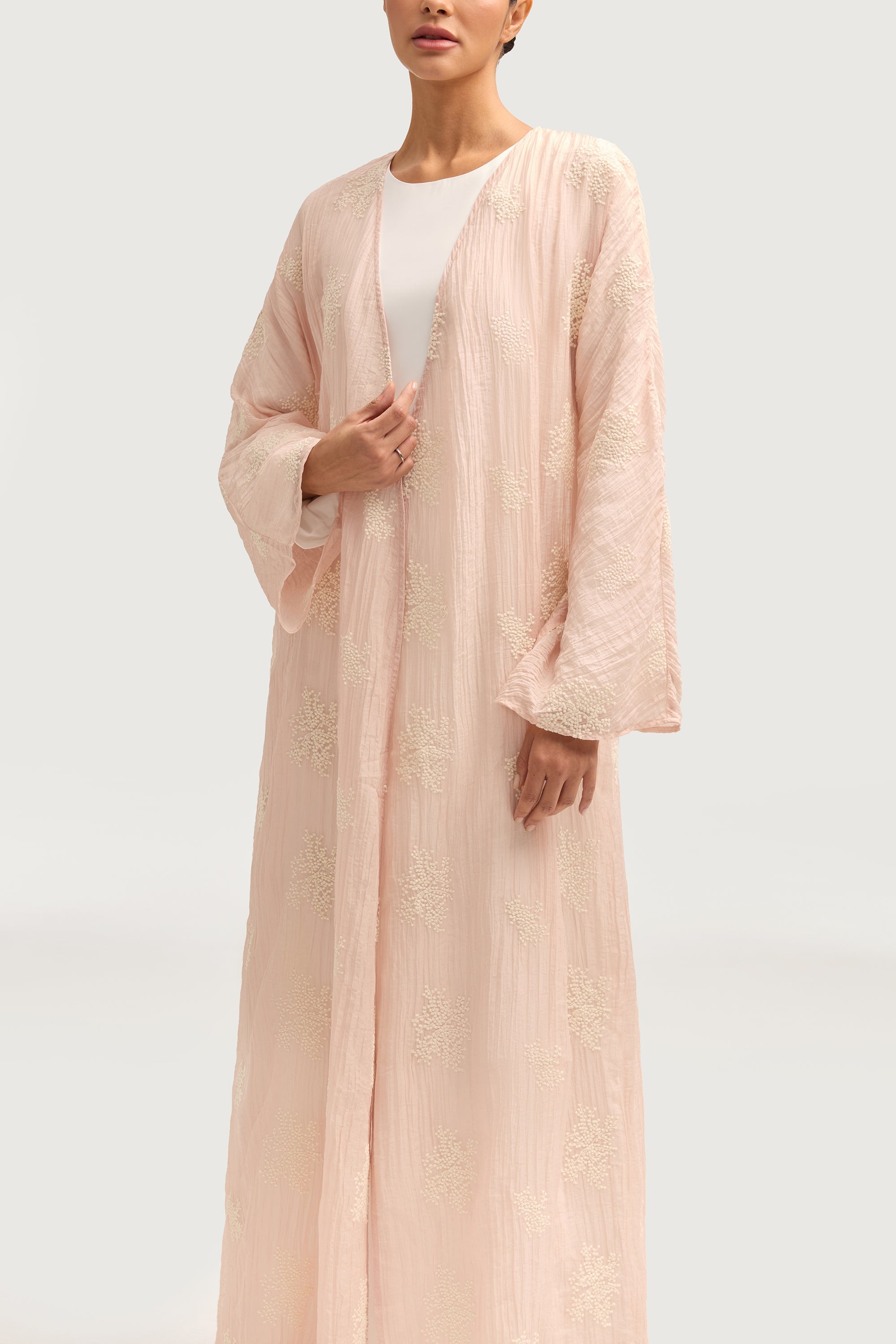 Assiya Embroidered Open Abaya - Pink Abayas Veiled 