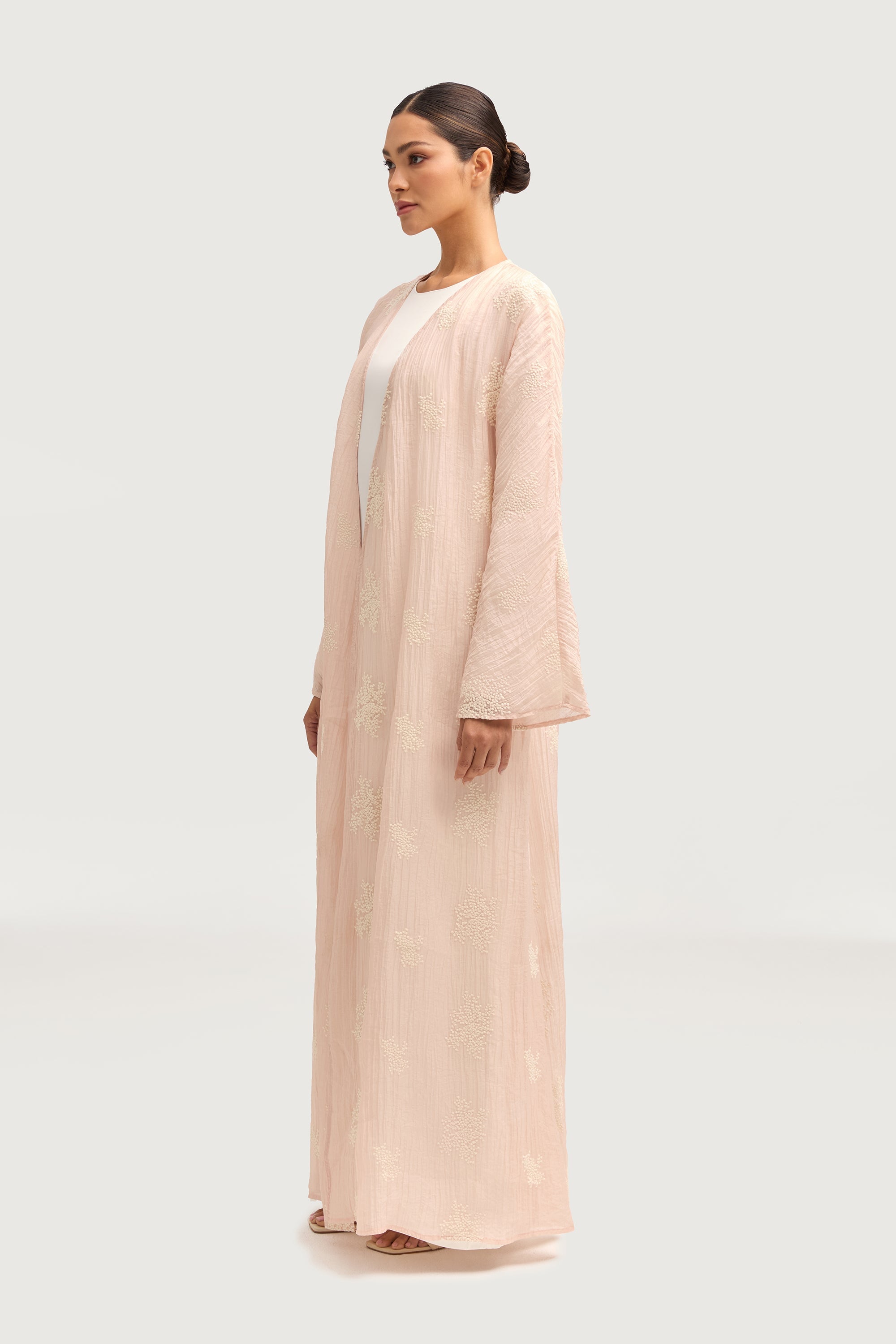 Assiya Embroidered Open Abaya - Pink Abayas Veiled 