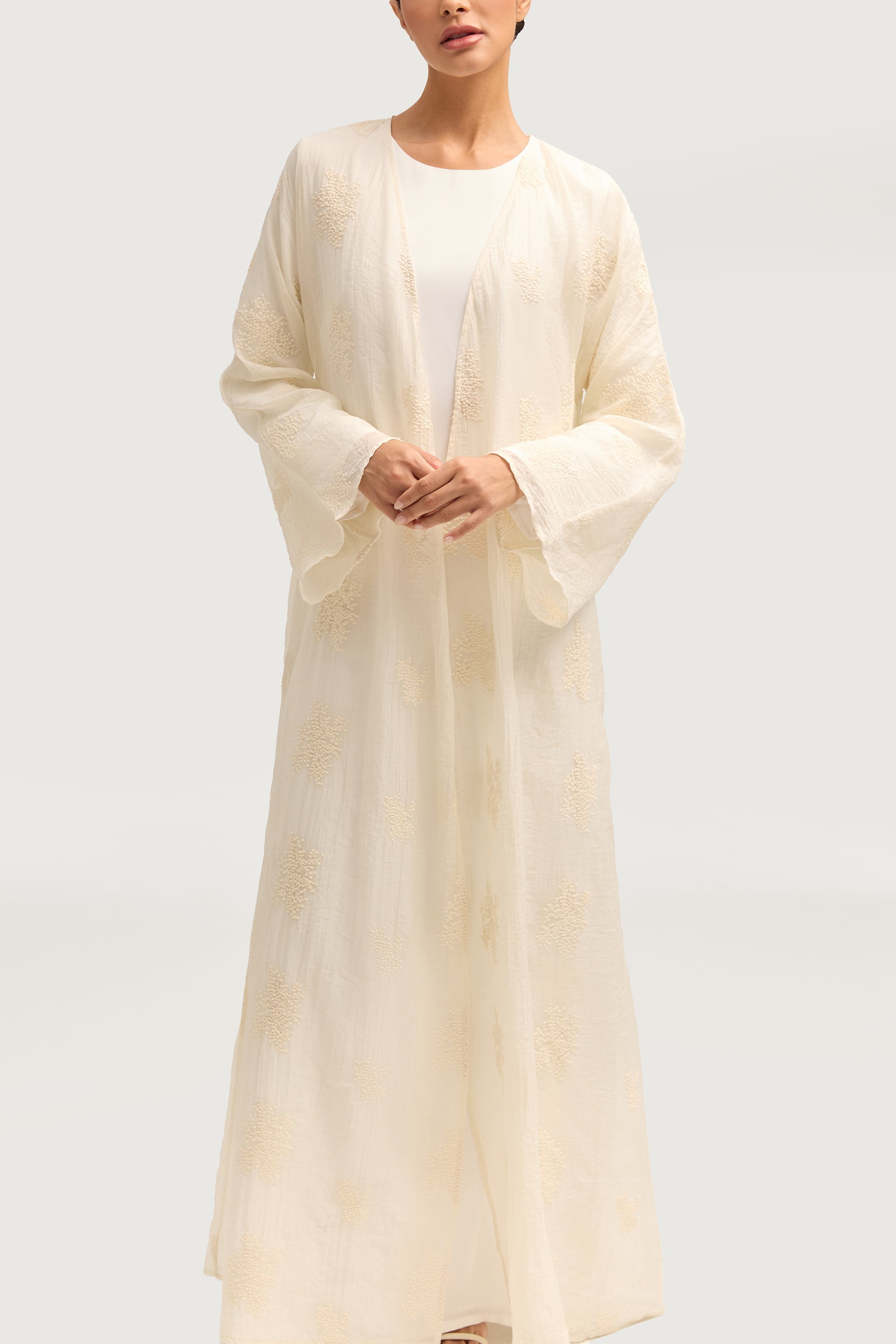 Assiya Embroidered Open Abaya - White Abayas Veiled 