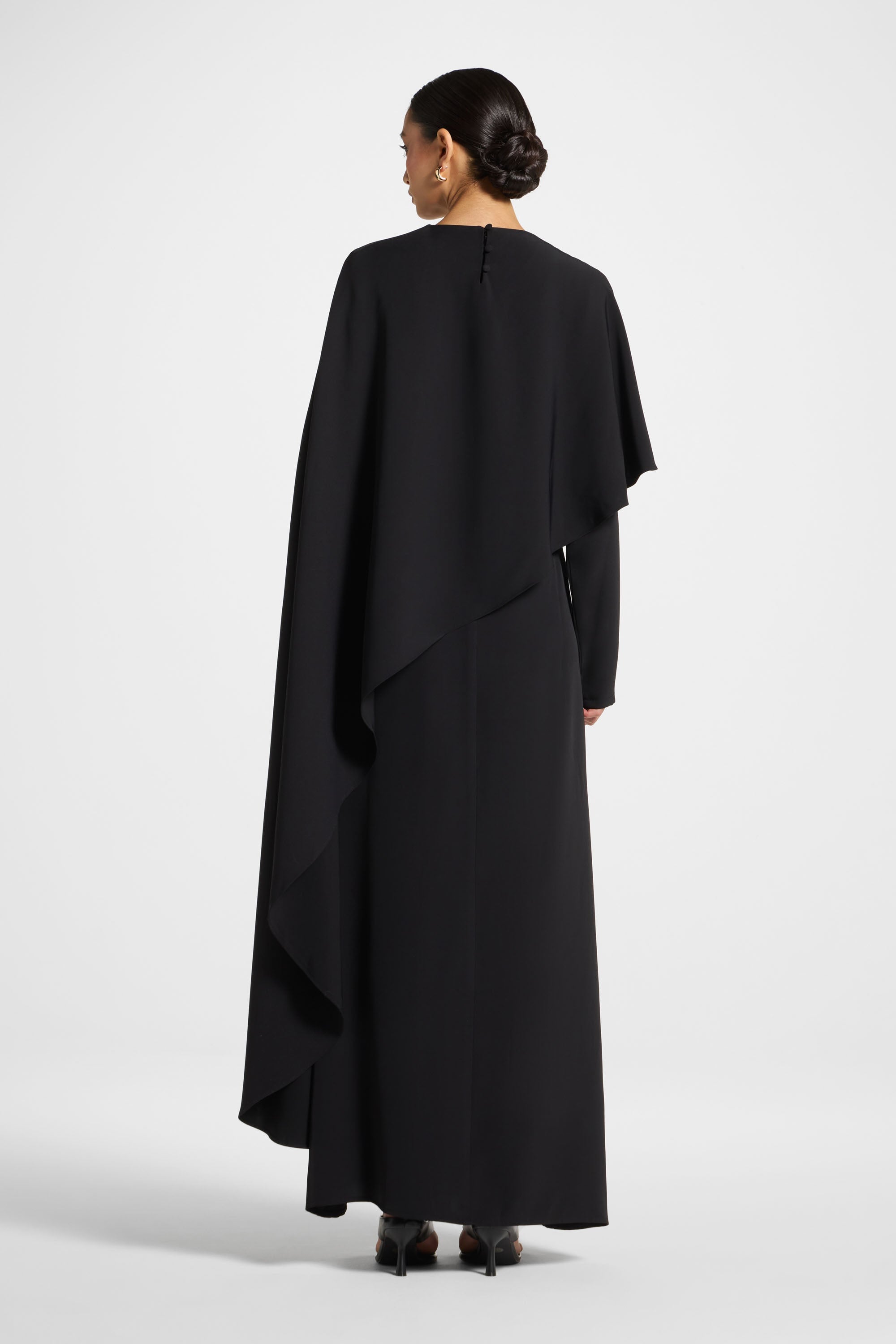 Asymmetric Cape Maxi Dress - Black Abayas Veiled 
