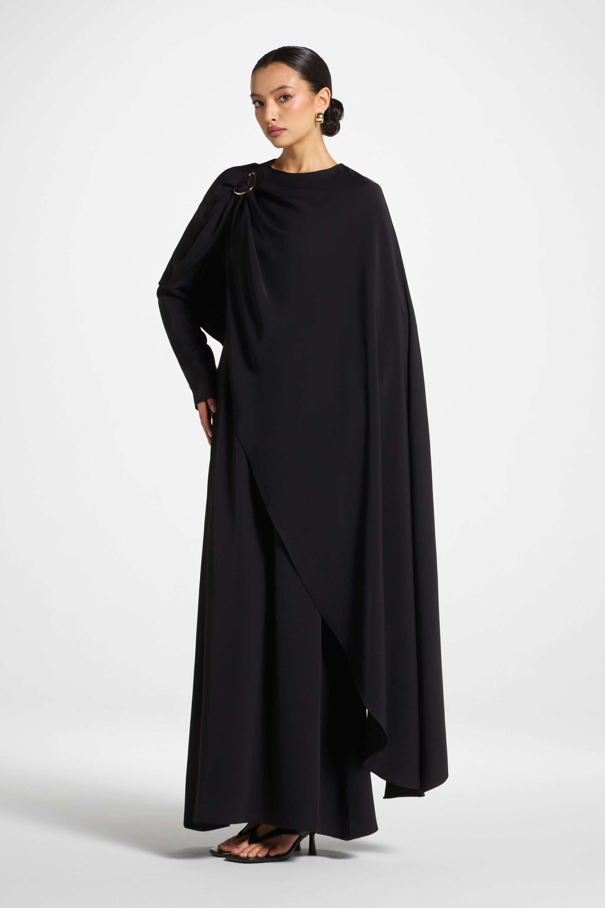 Asymmetric Cape Maxi Dress - Black Abayas Veiled 