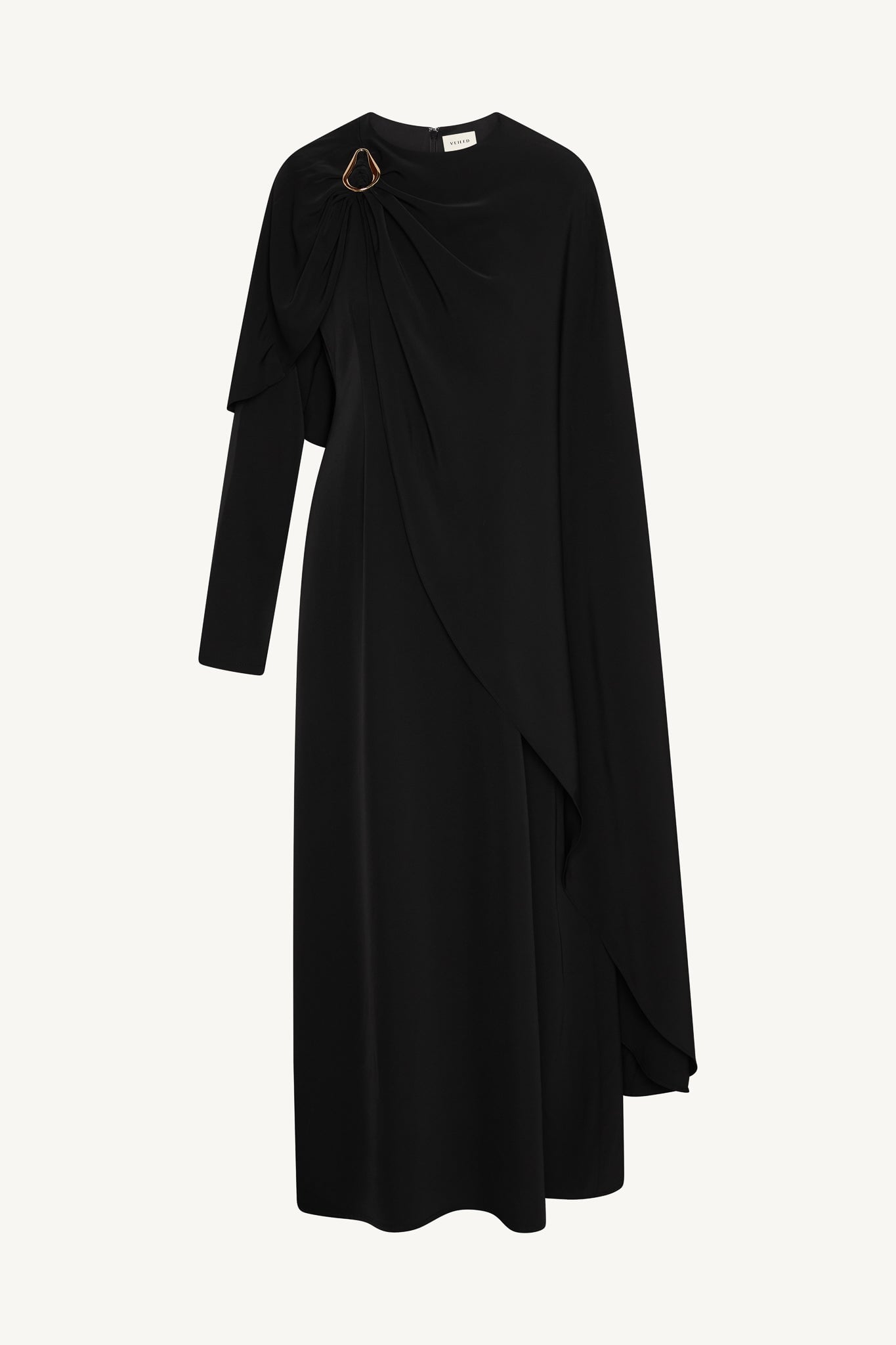 Asymmetric Cape Maxi Dress - Black Abayas Veiled 