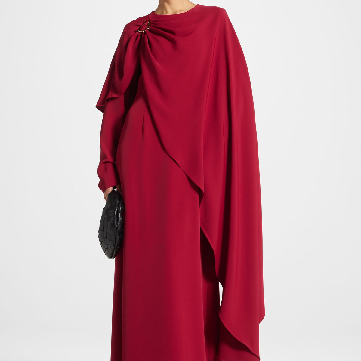 Asymmetric Cape Maxi Dress - Cherry S / 58" Asymmetric Cape Maxi Dress - Cherry S / 58"