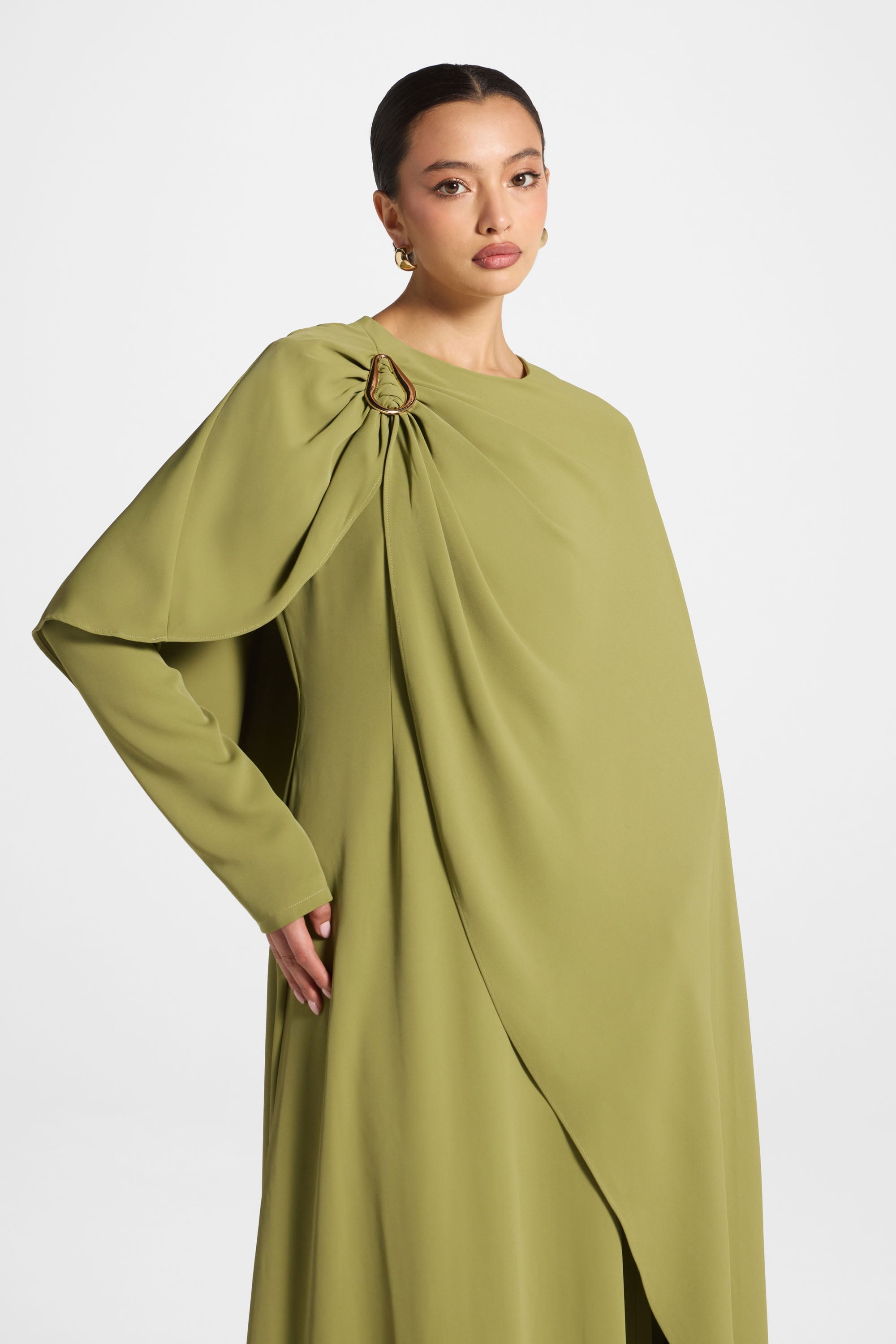 Asymmetric Cape Maxi Dress - Fern