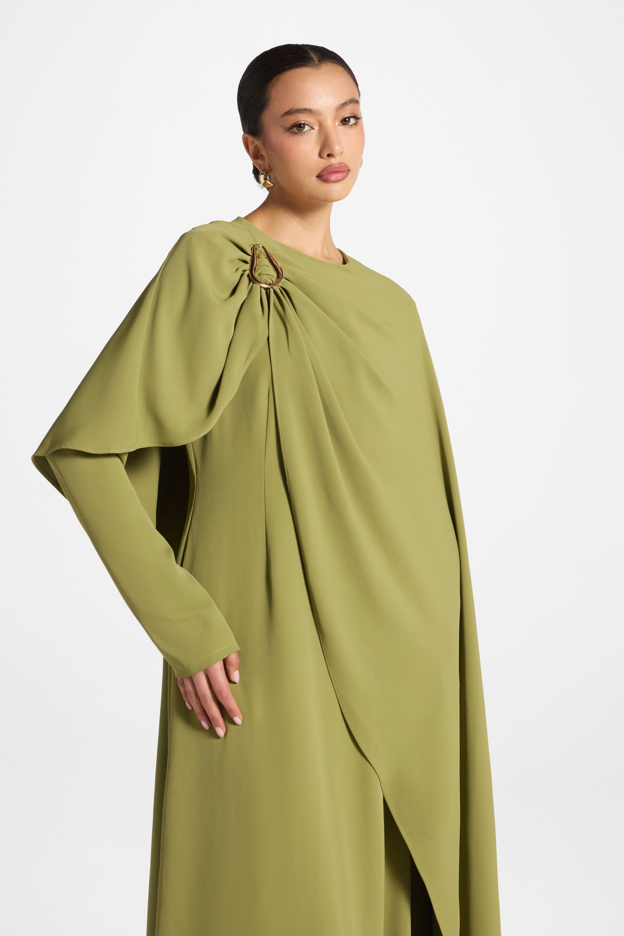 Asymmetric Cape Maxi Dress - Fern