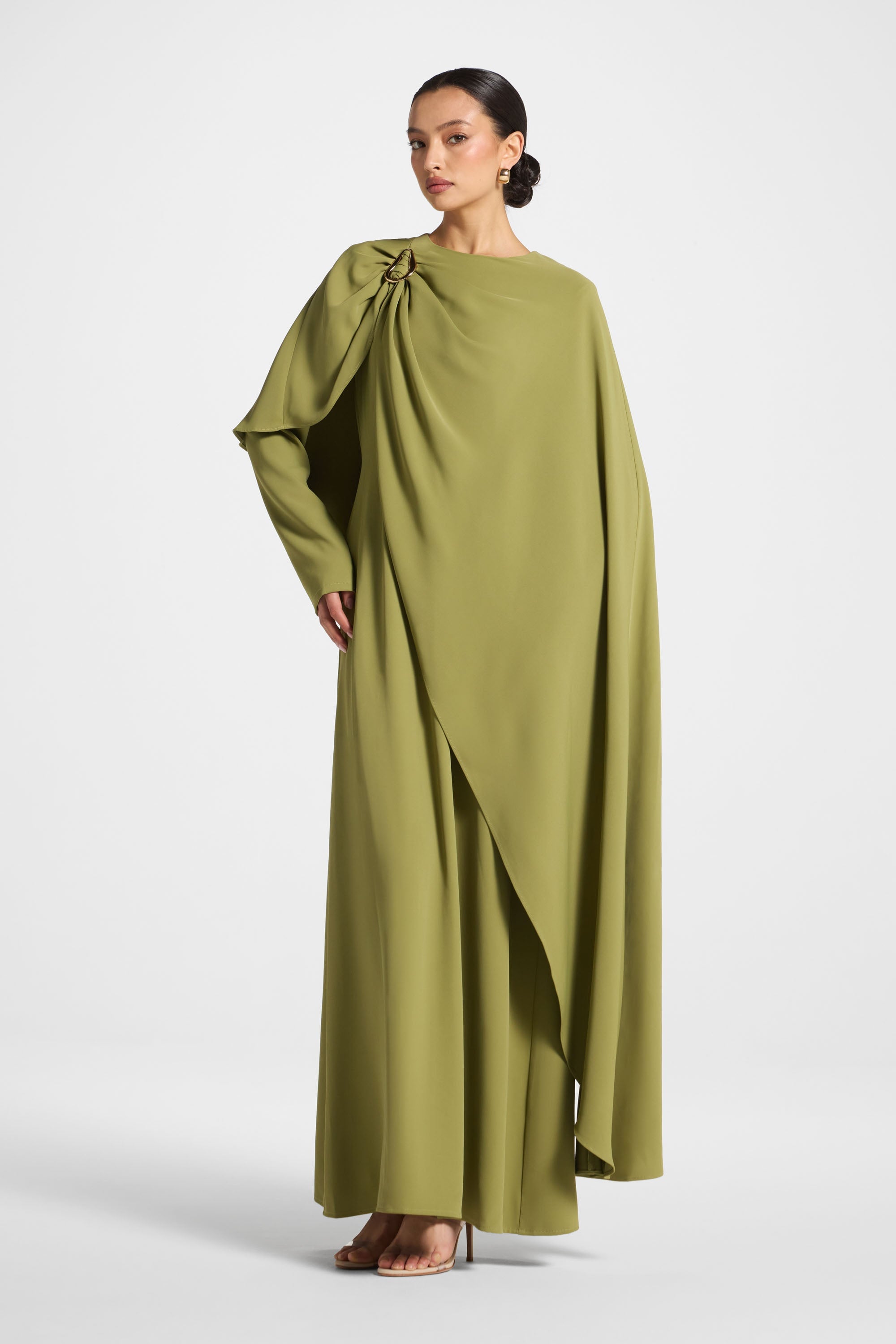 Asymmetric Cape Maxi Dress - Fern