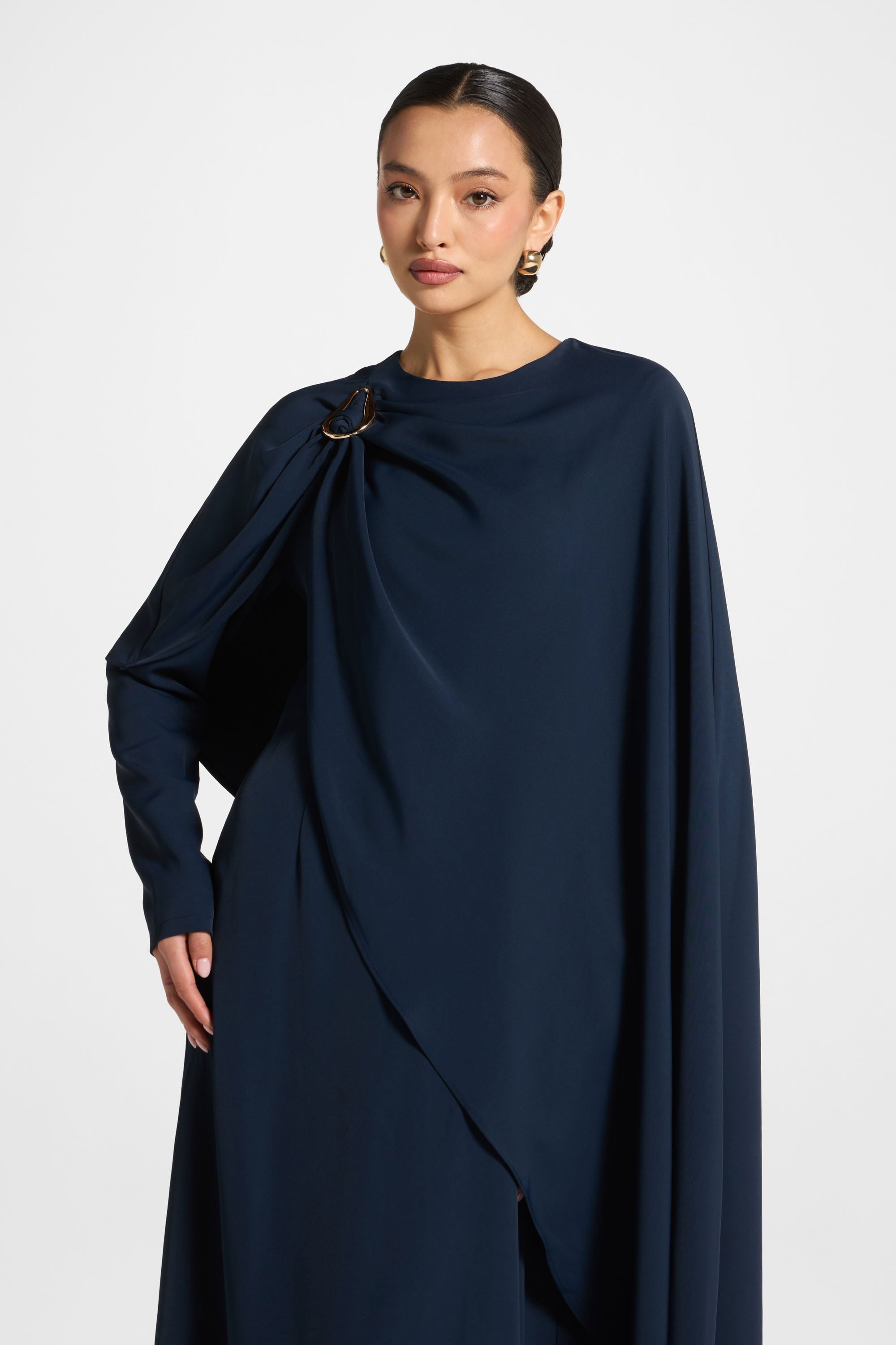 Asymmetric Cape Maxi Dress - Midnight Abayas Veiled 