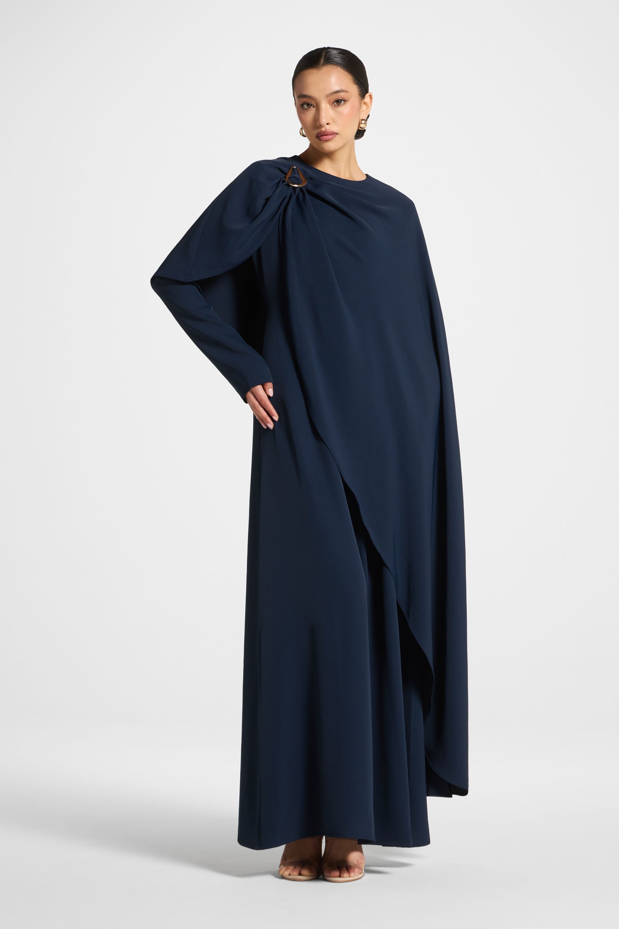 Asymmetric Cape Maxi Dress - Midnight Abayas Veiled 