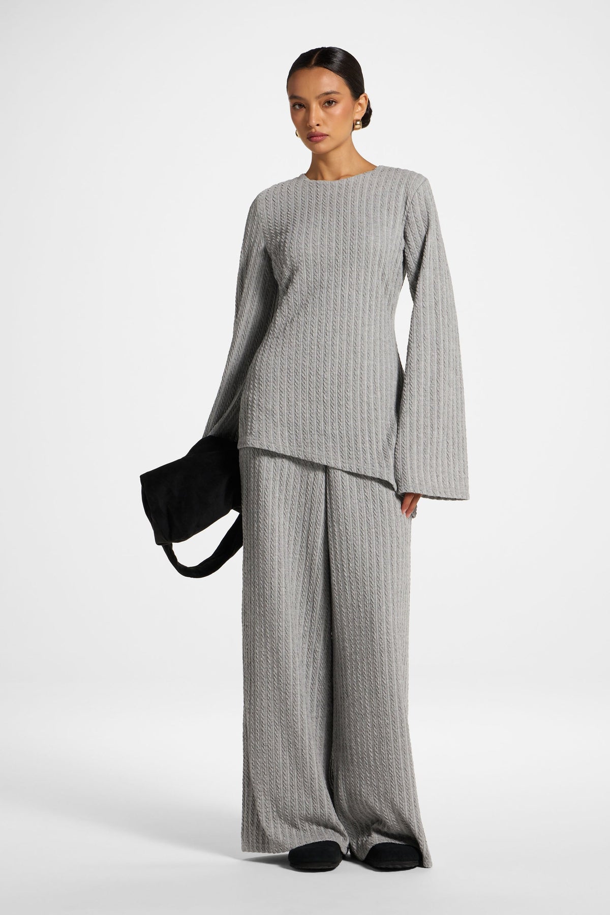 Asymmetric Cotton Blend Top - Charcoal Top Veiled 