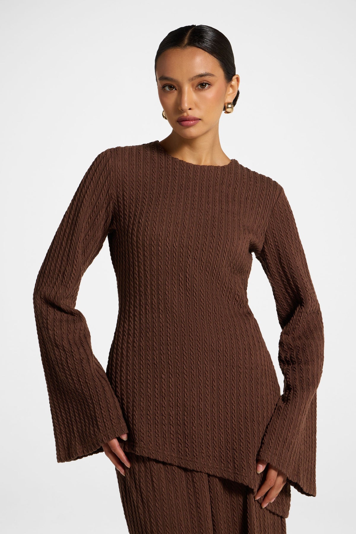 Asymmetric Cotton Blend Top - Coffee Quartz Top Veiled 