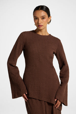 Asymmetric Cotton Blend Top - Coffee Quartz