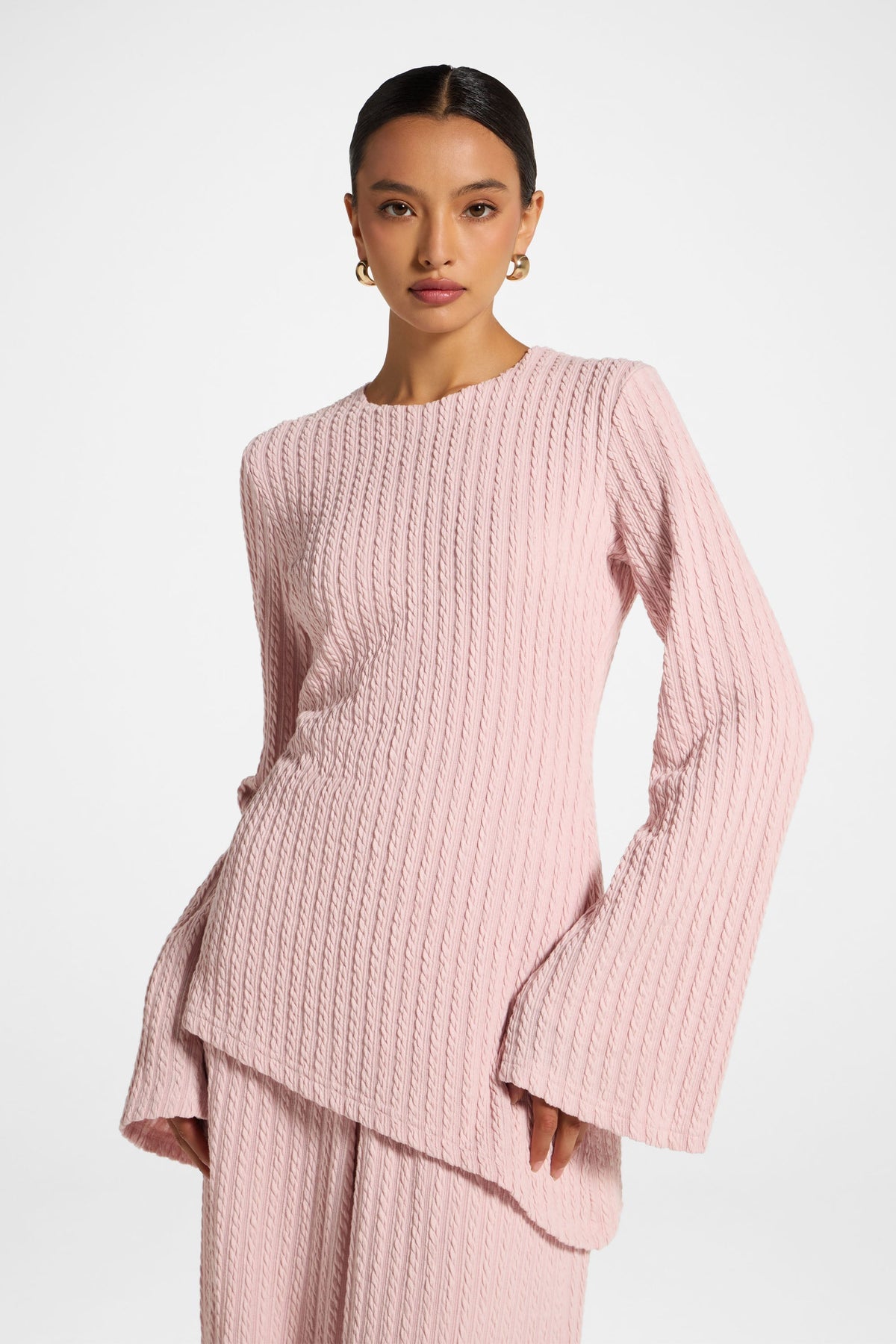 Asymmetric Cotton Blend Top - Pink Frost Top Veiled 